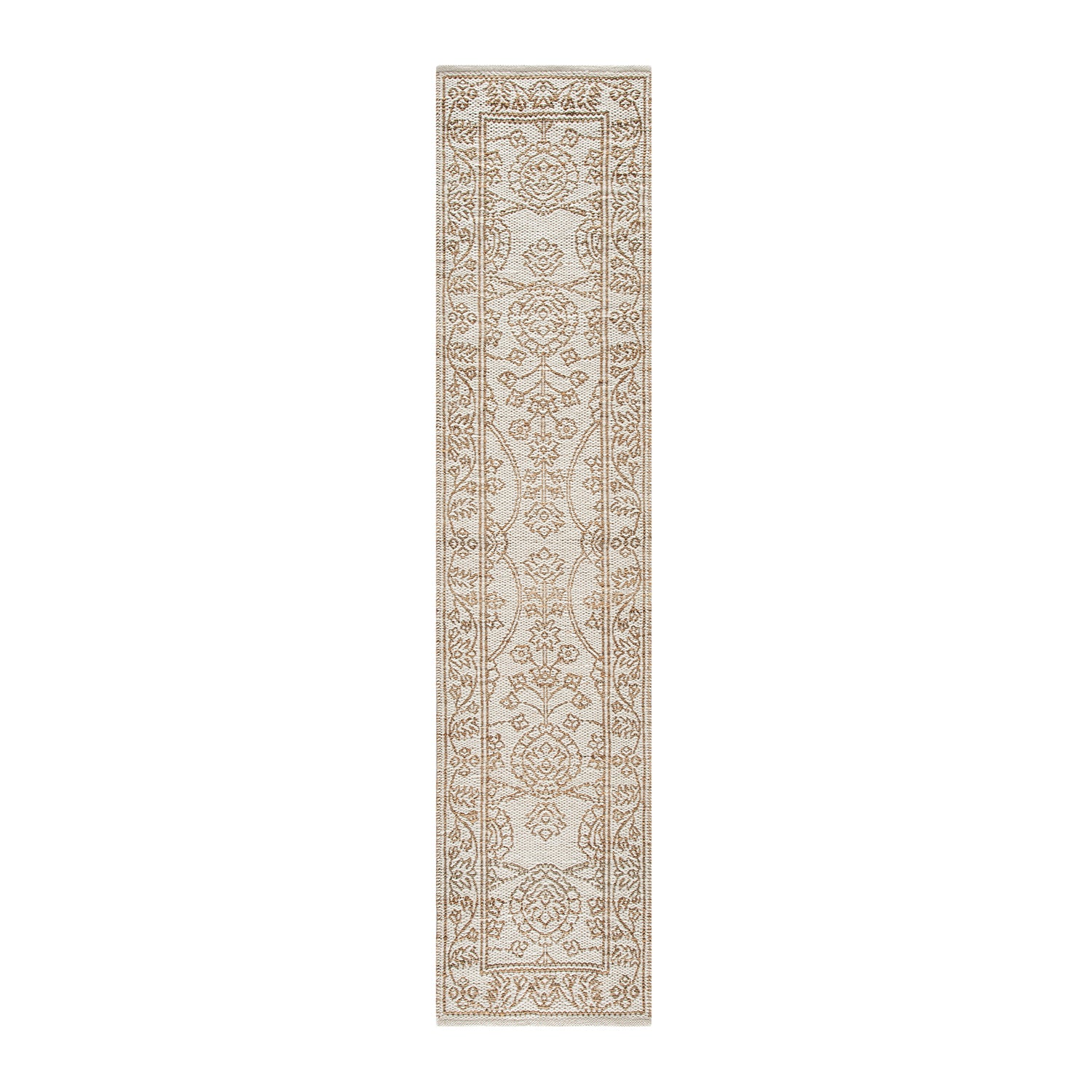Florie Reversible Jute & Ivory White Wool Floral Jacquard Handwoven Runner
