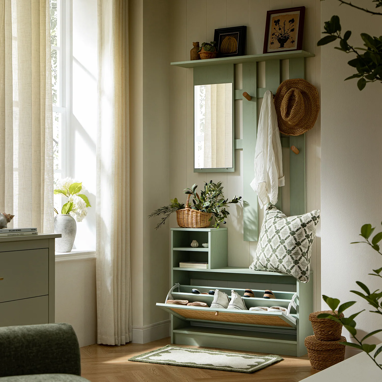 Frances Rattan Hallway Unit with Mirror, Mint - Image 3