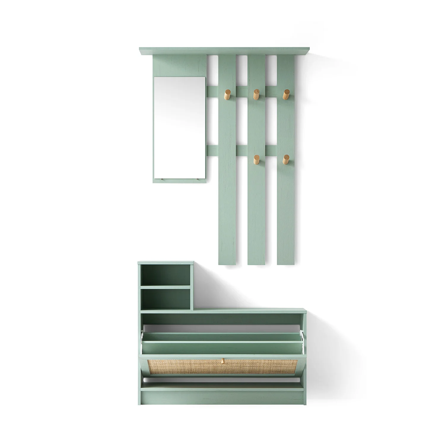 Frances Rattan Hallway Unit with Mirror, Mint - Image 8