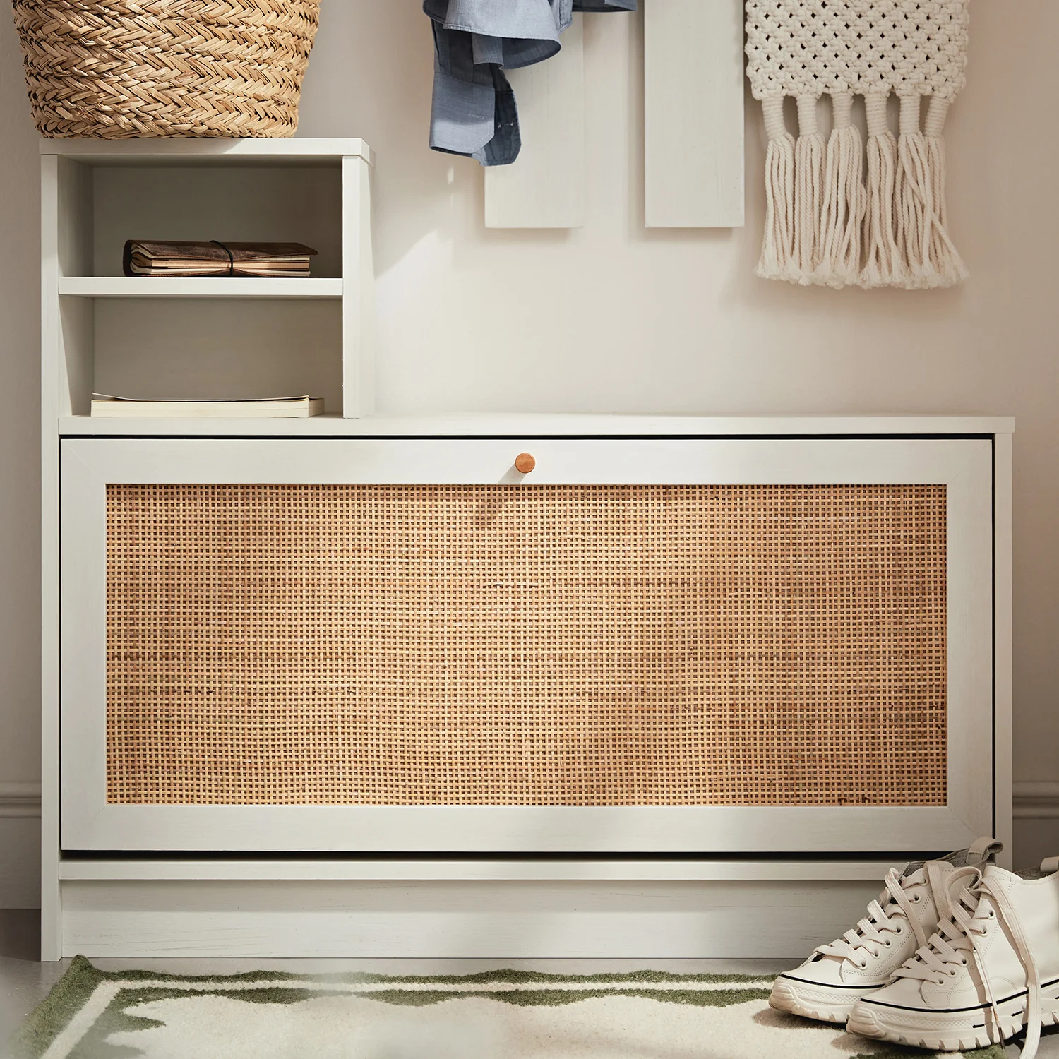 Frances Rattan Hallway Unit with Mirror, White - Image 5