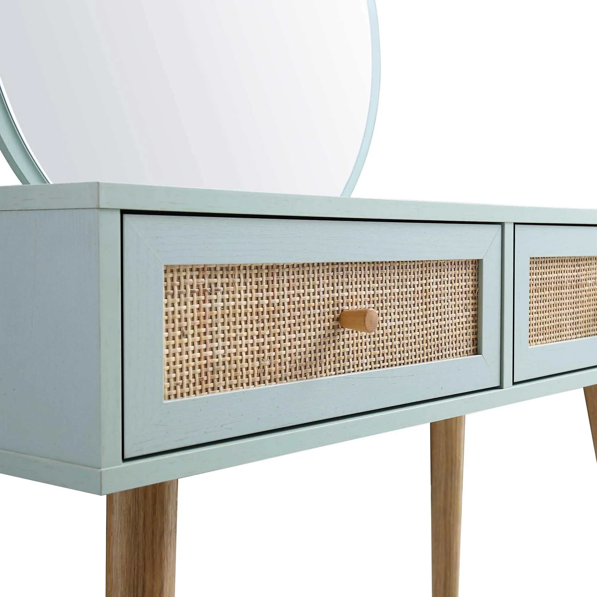 Frances Woven Rattan Dressing Table with Mirror, Mint - Image 9