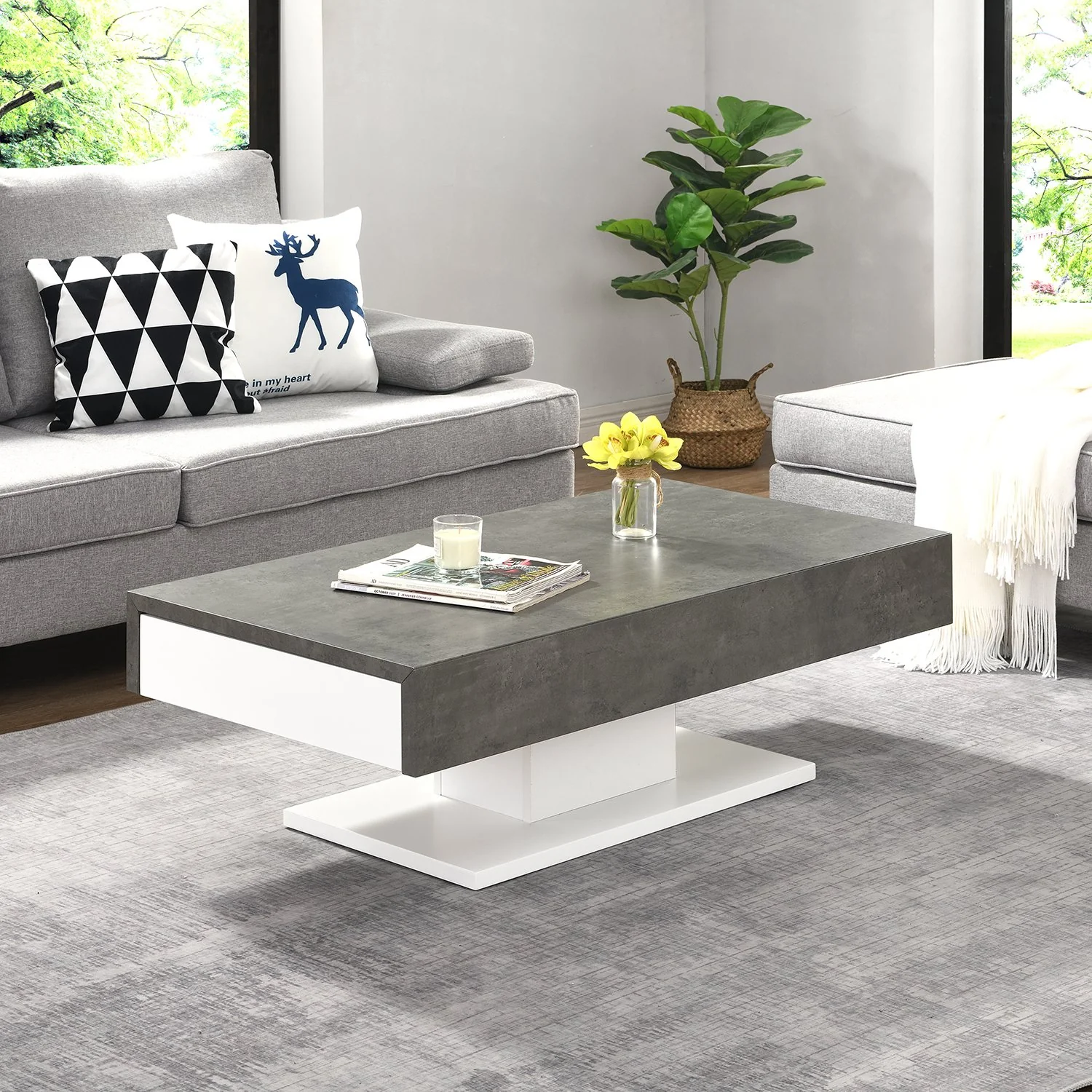 Goswell Concrete Effect Coffee Table with Double Drawers