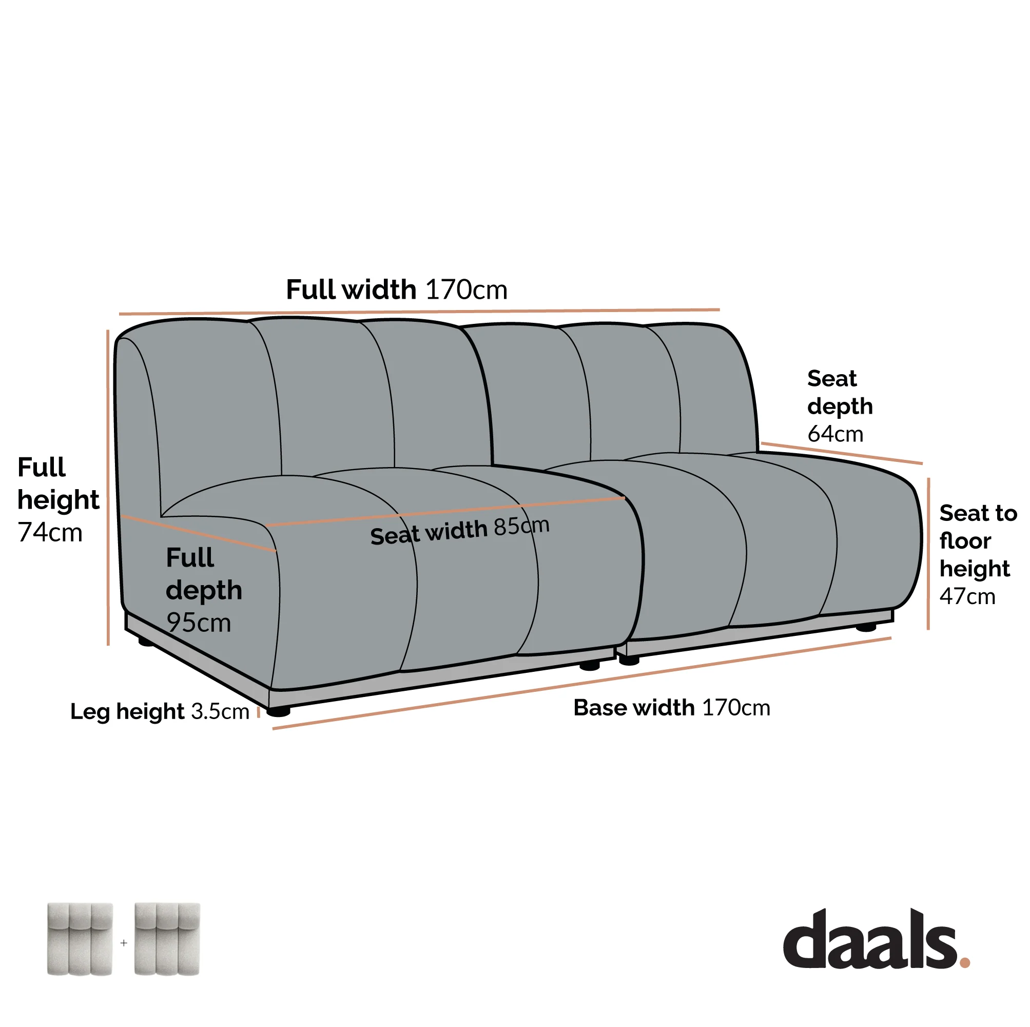 Granvia Taupe Boucle Modular Sofa, 2-Seater Sofa - Image 6