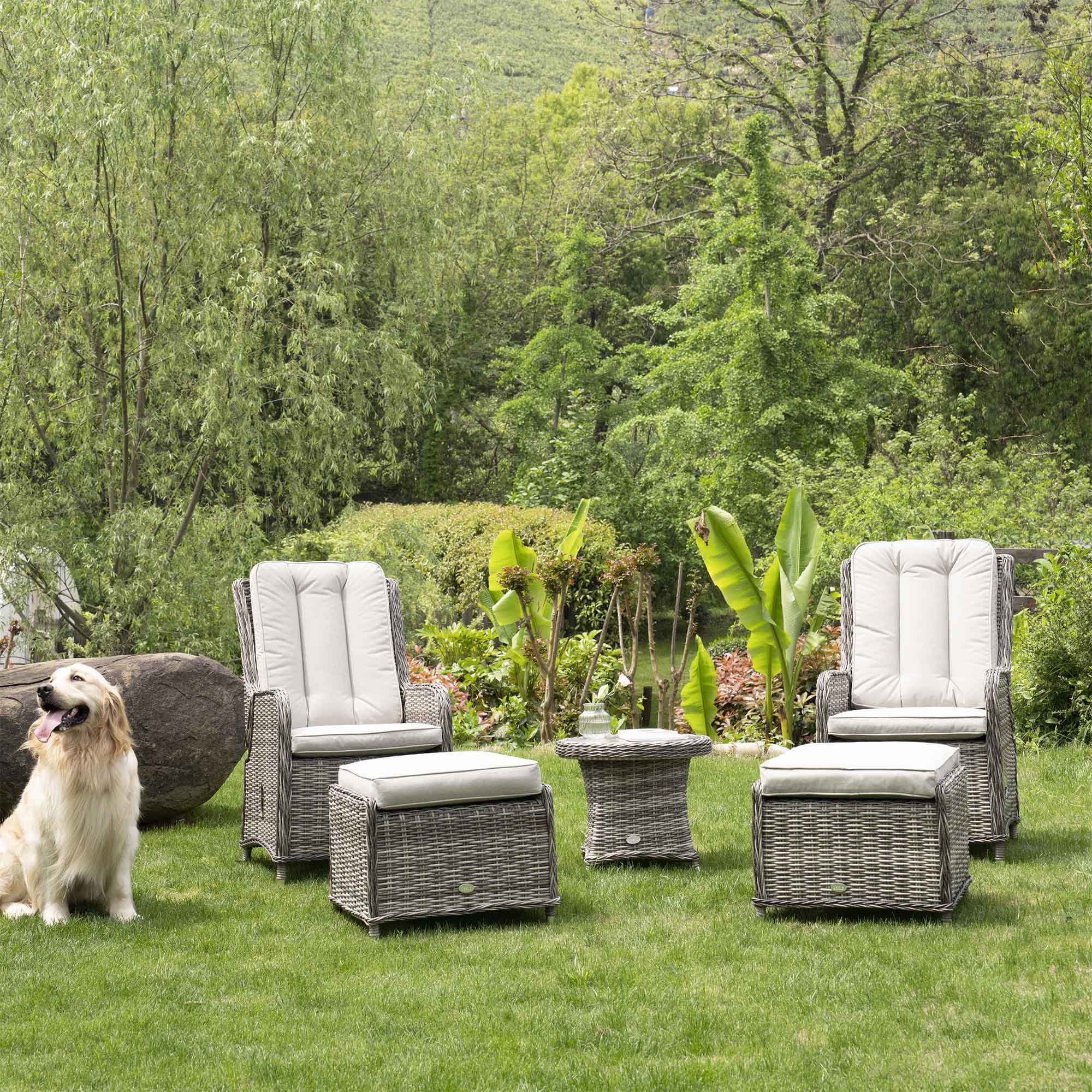 Hampshire 2-Seater Round Wicker Reclining Bistro Set with Stools, Light Grey