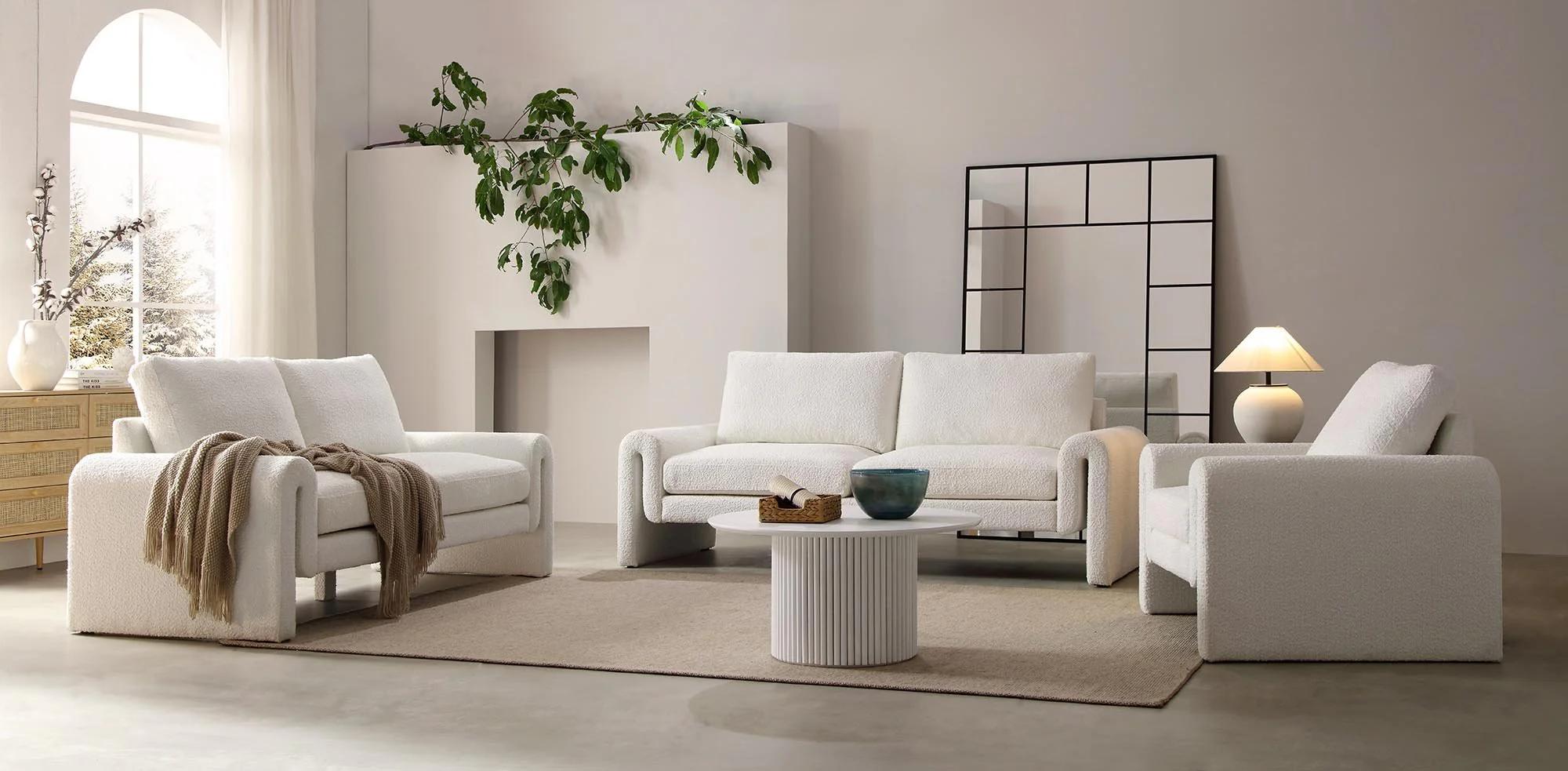 Hampstead White Boucle Curved 3-Seater Sofa - Image 3
