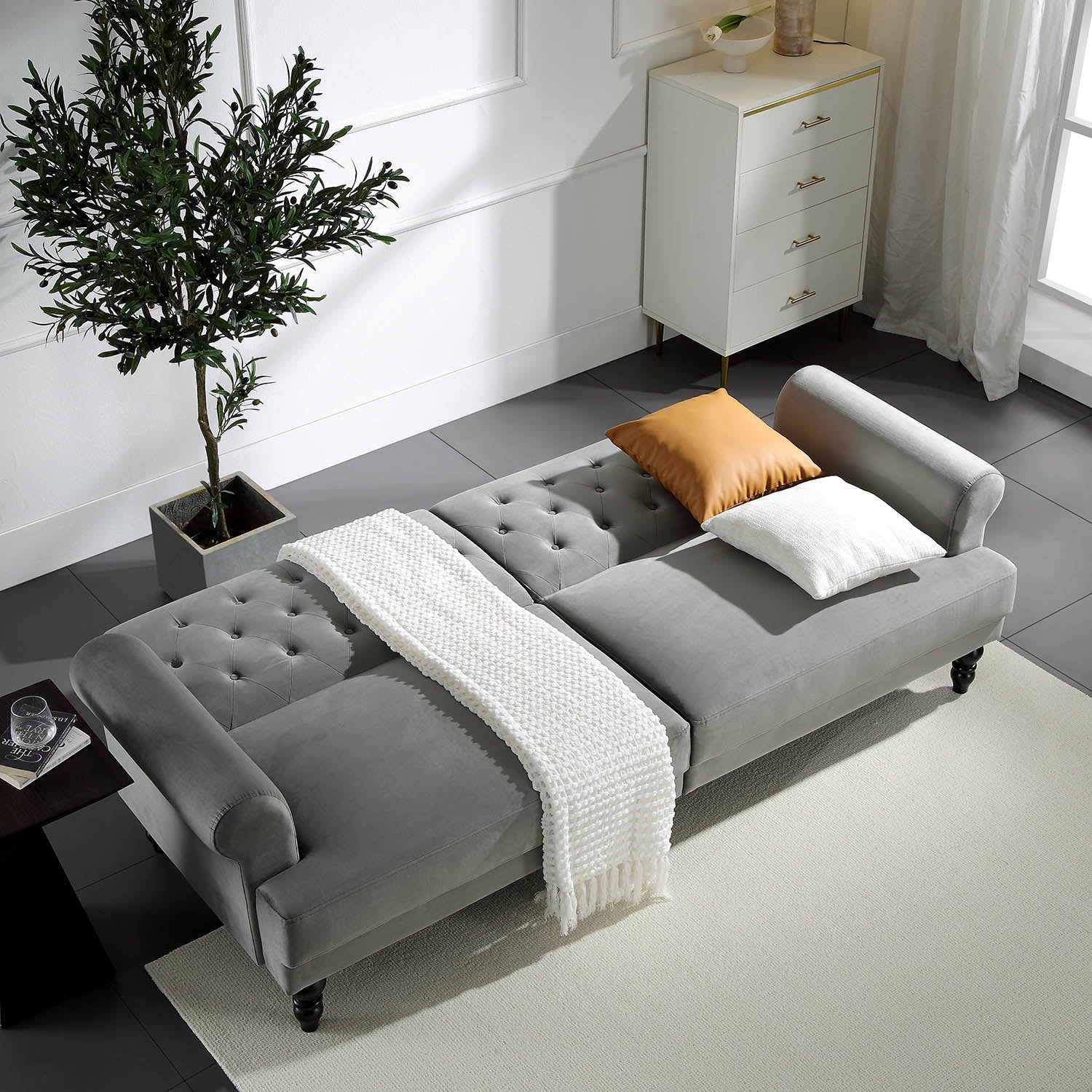 Hanney 3-Seater Chesterfield Sofabed in Grey Velvet - Image 3