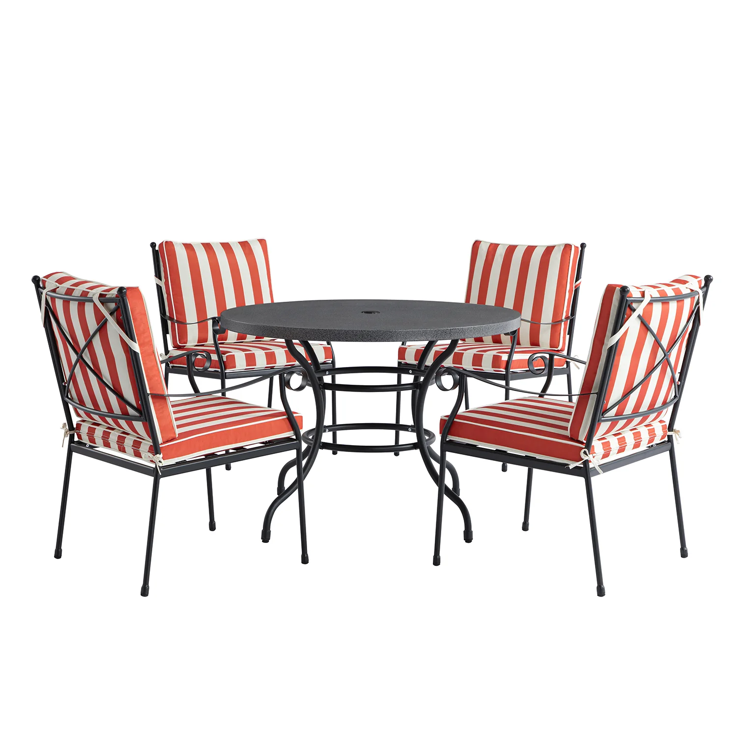 Haymes Indoor and Outdoor Metal 4-Seater Round Dining Set, Scarlet Stripe