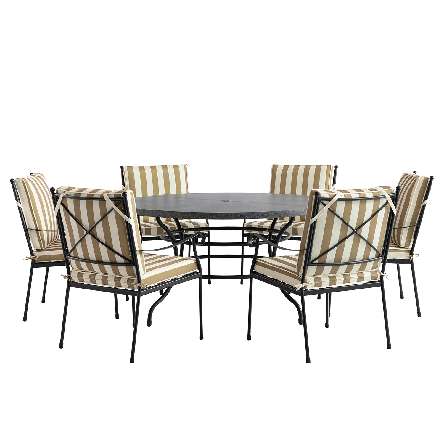 Haymes Indoor and Outdoor Metal 6-Seater Round Dining Set, Khaki Stripe - Image 9