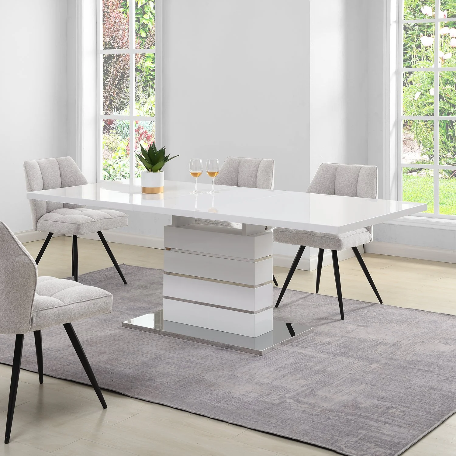 Hayne High Gloss White Extending Dining Table 6 to 8 Seater