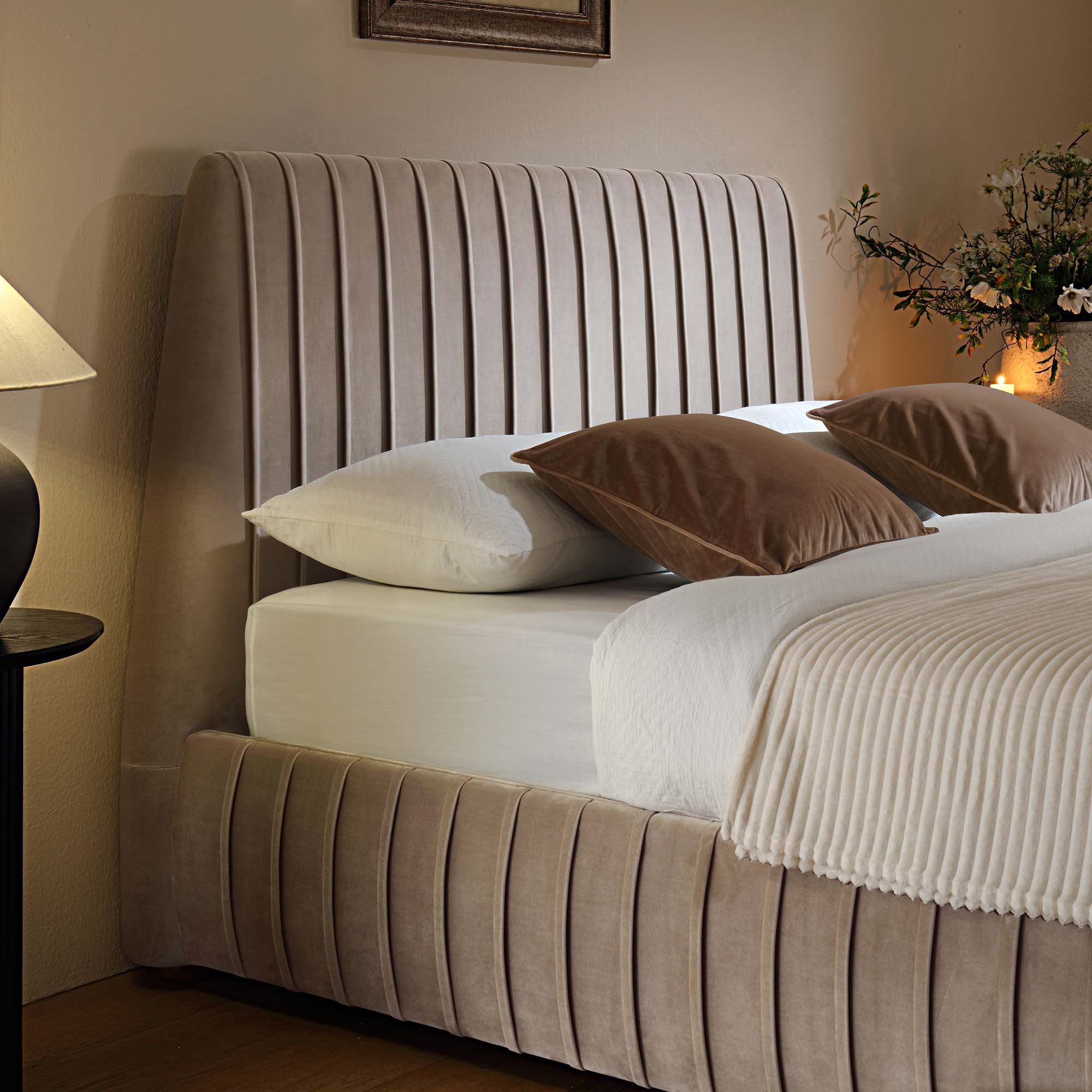 Helia Pleated Ottoman Storage Bed, Taupe Velvet - Image 4