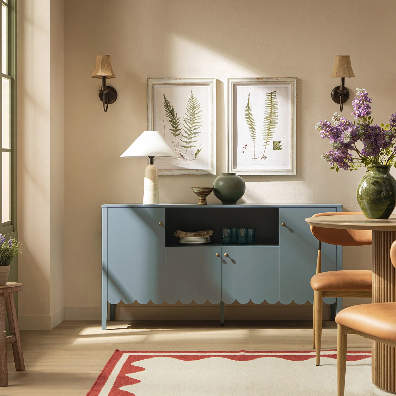 Henley Scalloped Edge 150cm Wide Sideboard with Open Shelf, Blue Spruce