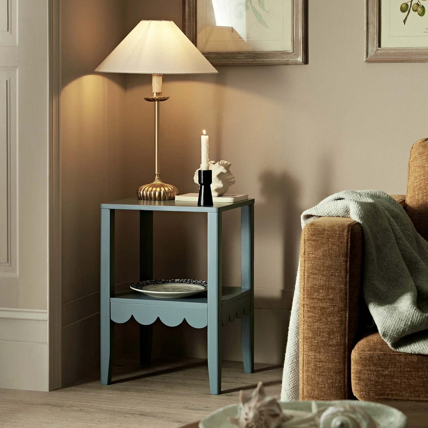 Henley Scalloped Edge Side Table, Blue Spruce