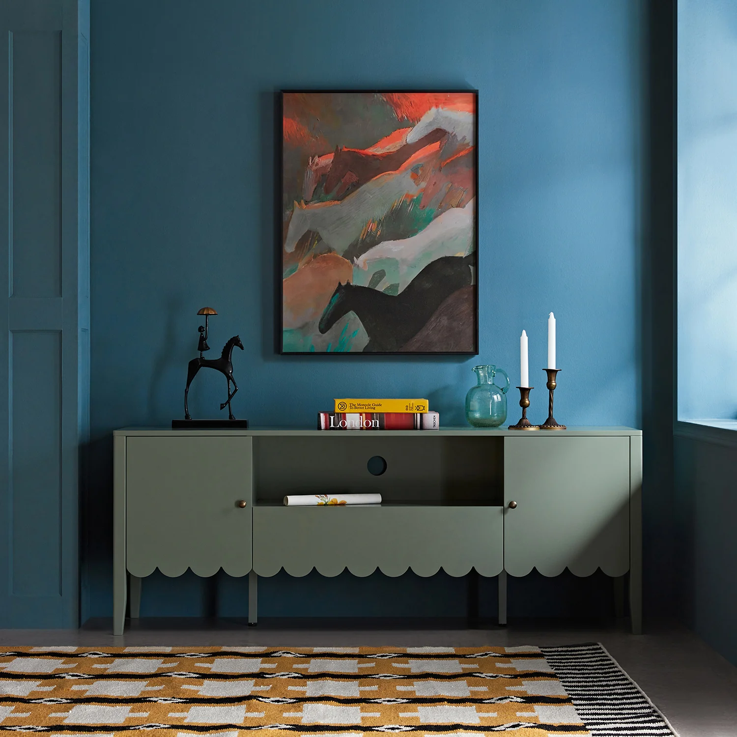 Henley Scalloped Edge 150cm Wide TV Unit, Sage Green