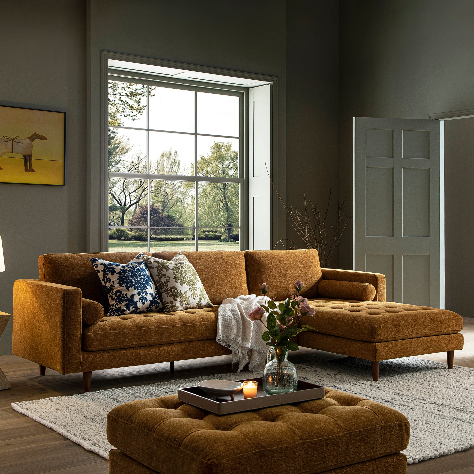 Henrietta Spiced Honey Chenille Grand 4-Seater Chaise End Sofa, Right Hand Facing