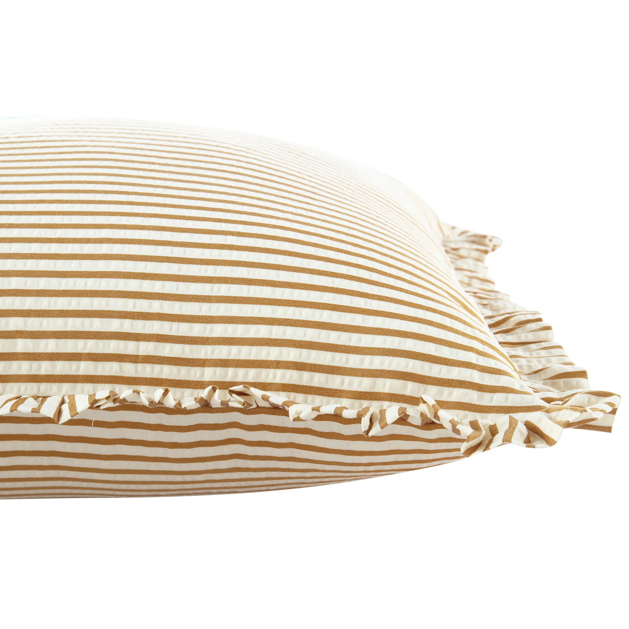 Iris Ticking Yellow Stripe Seersucker Frill Cushion - Image 2