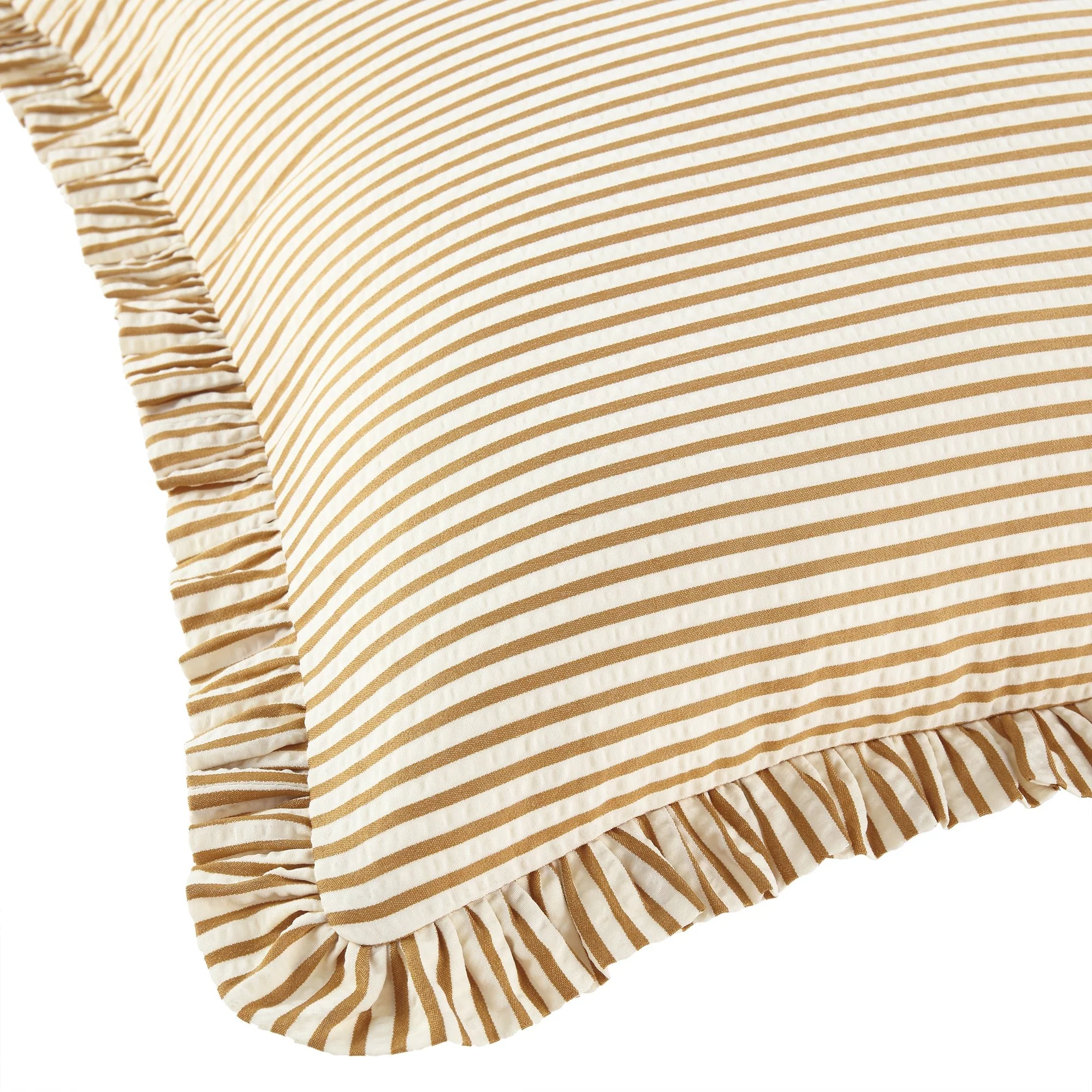 Iris Ticking Yellow Stripe Seersucker Frill Cushion - Image 3