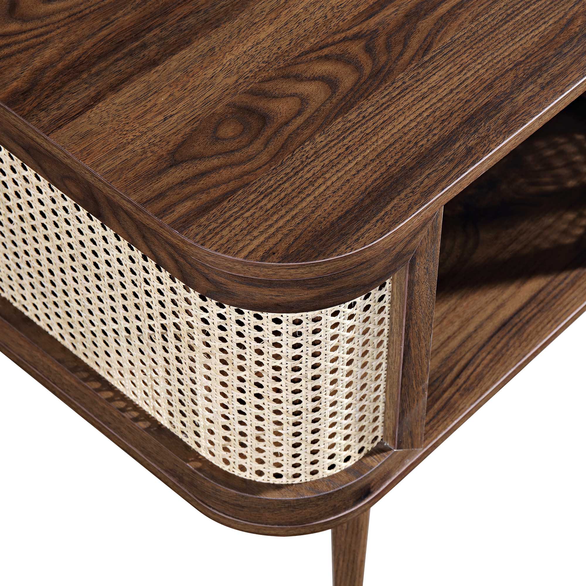 Izzy Curved Rattan Bedside Table, Walnut - Image 10
