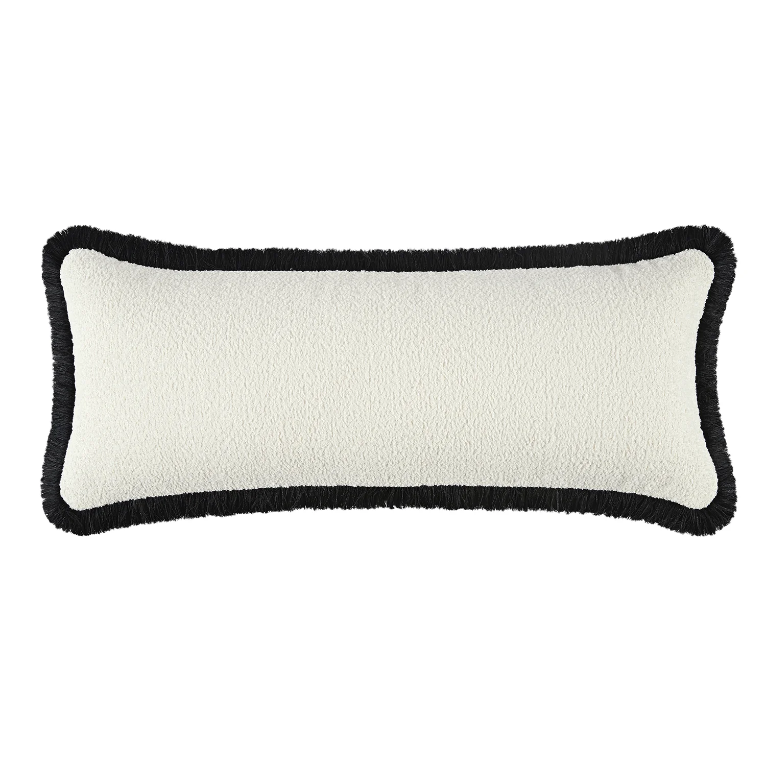 Kyra Cream White Bouclé Black Fringed Lumbar Cushion
