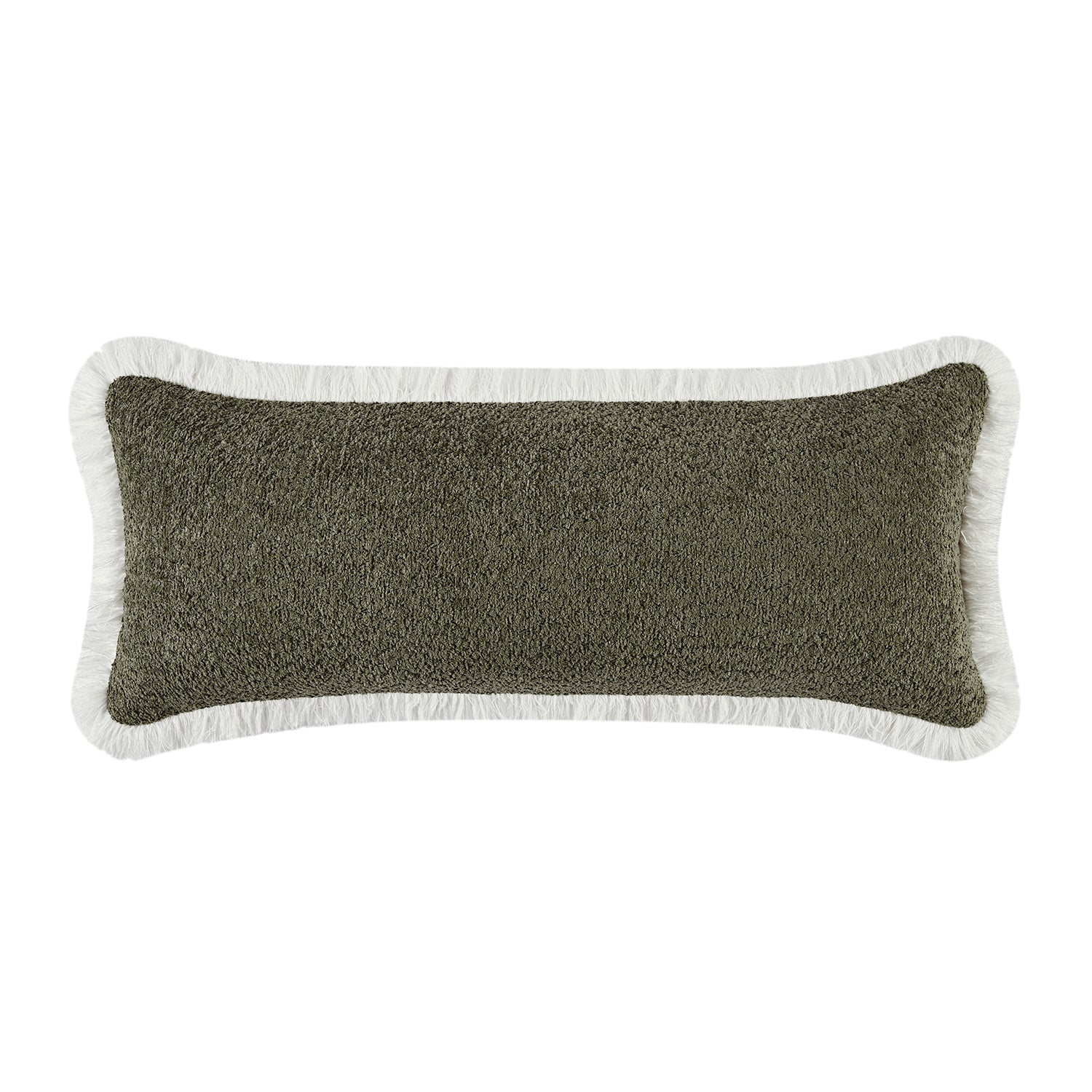 Kyra Forest Green Bouclé White Fringed Lumbar Cushion
