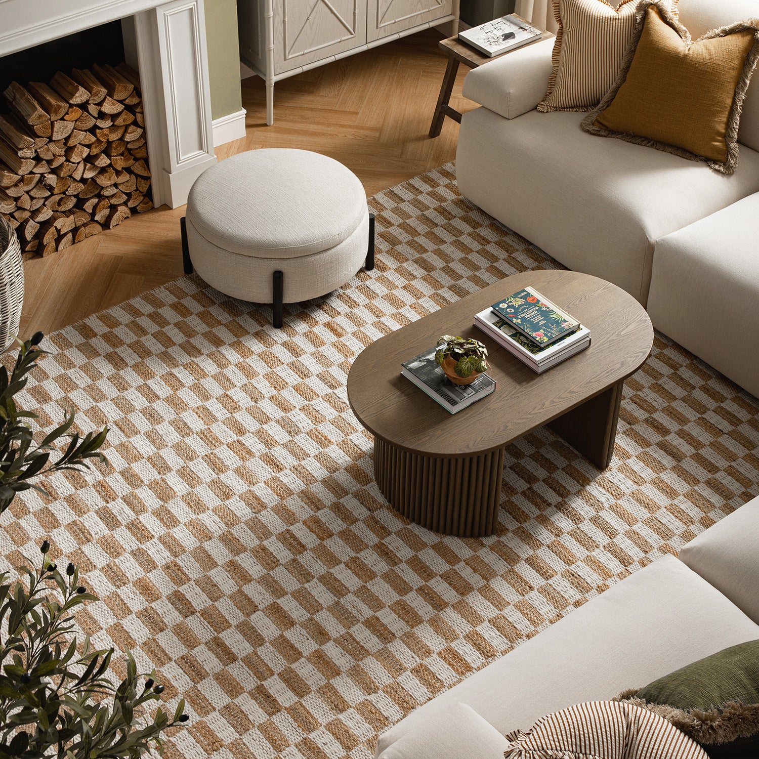 Leonie Check Natural & Ivory White Handwoven Wool & Jute Rug - Image 4