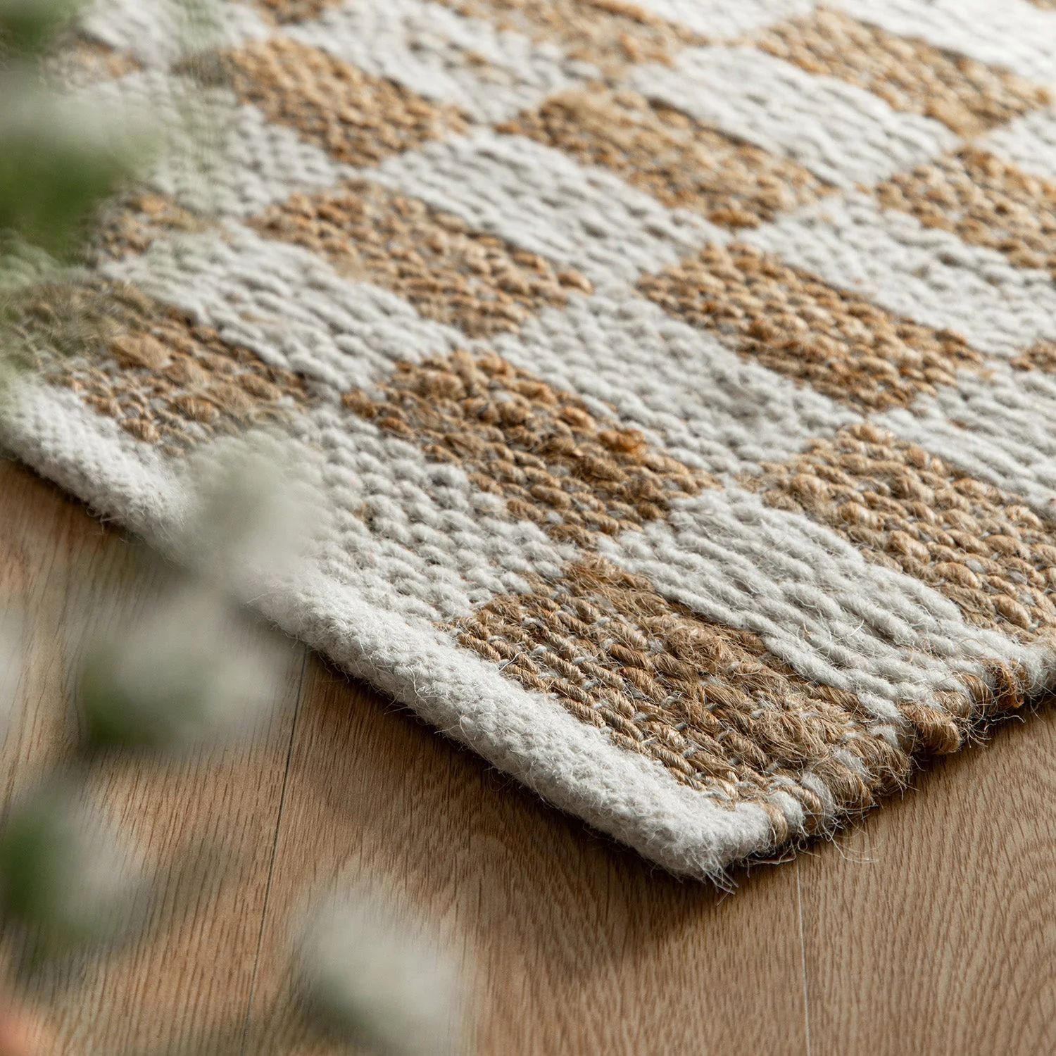 Leonie Check Natural & Ivory White Handwoven Wool & Jute Rug - Image 7