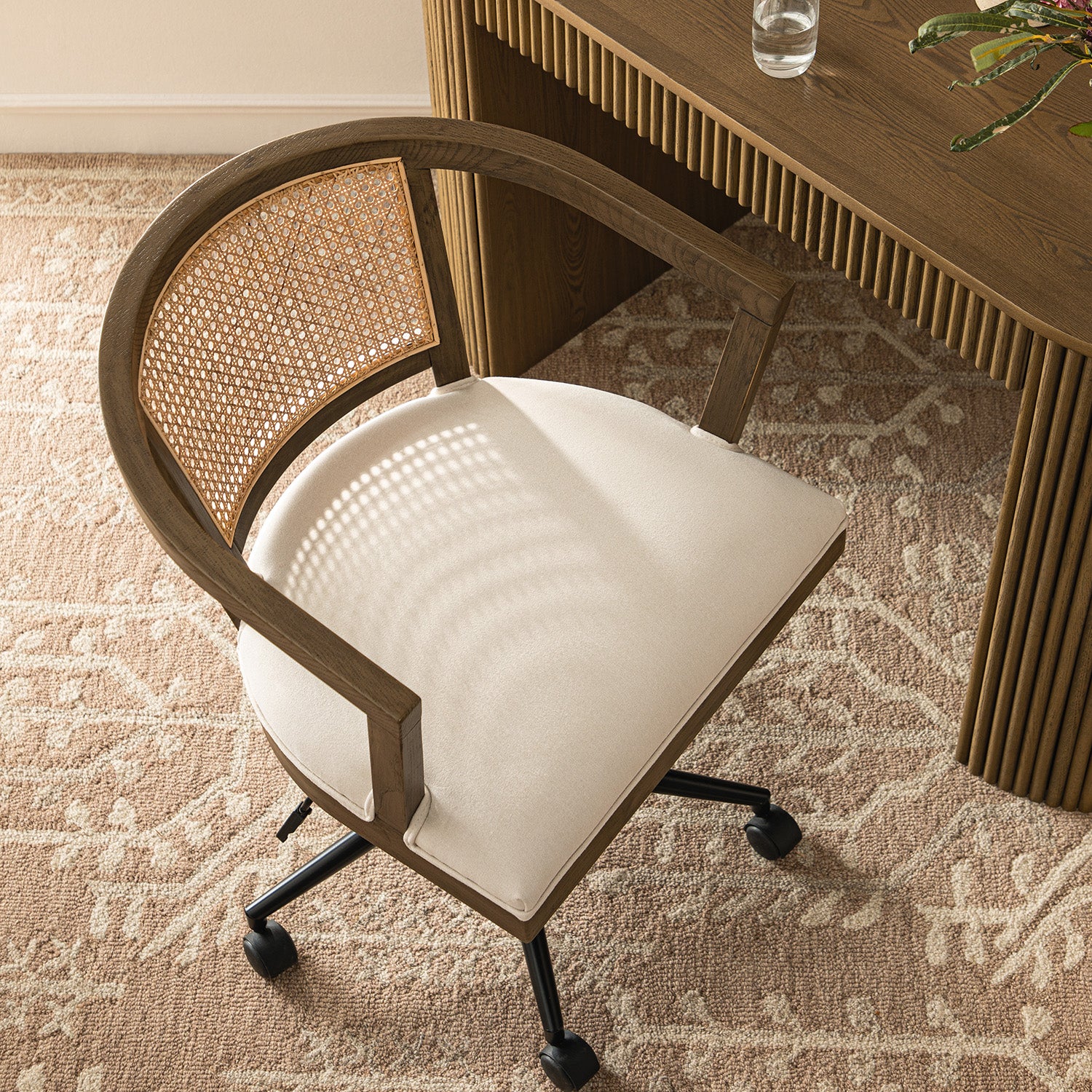 Lucia Natural Cane Swivel Desk Chair, Silver Oak - Image 3
