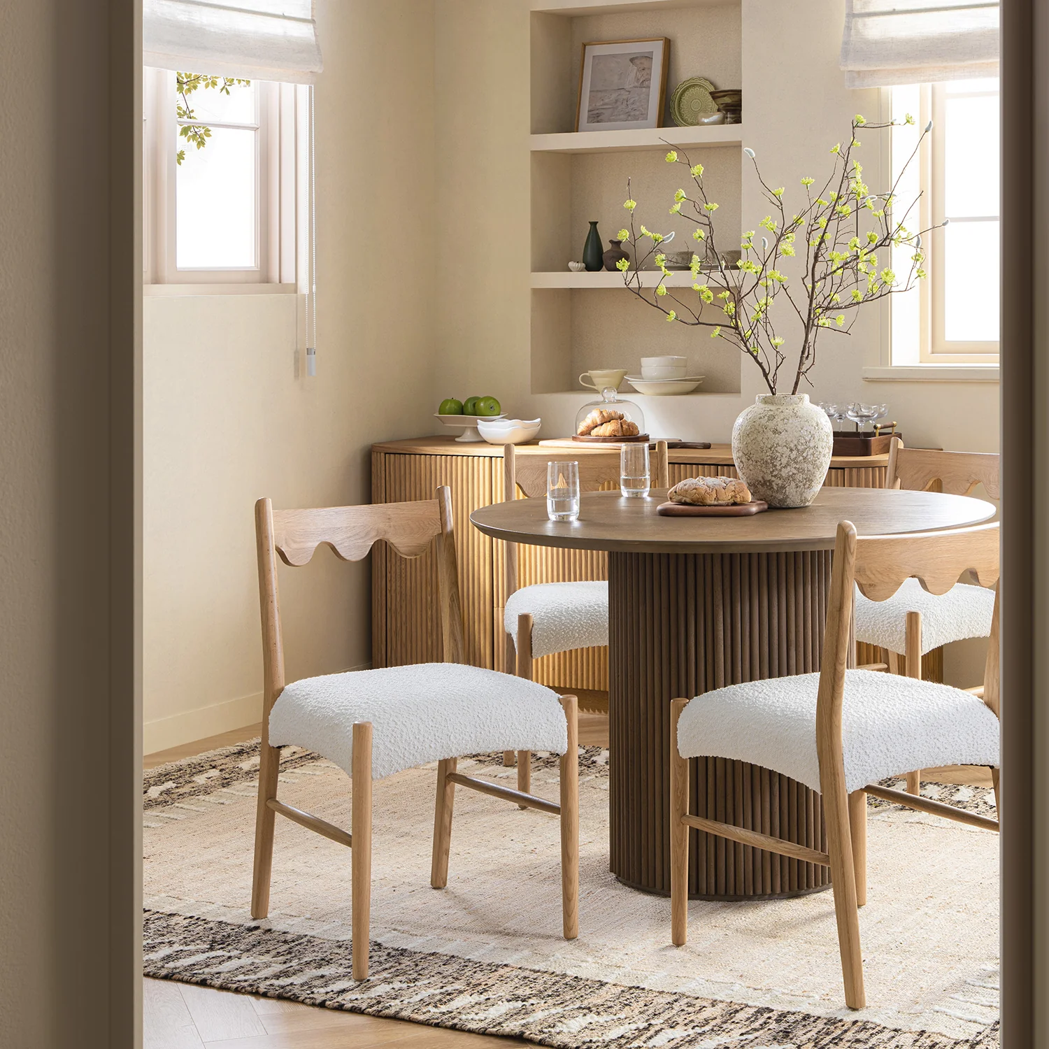 Ludlow Set of 2 Dining Chairs, Ecru Boucle | Natural Oak Frame