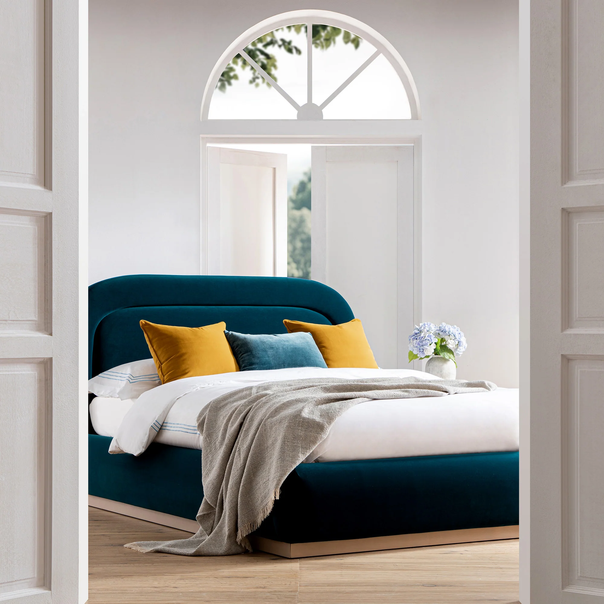 Luella Upholstered Wooden Plinth Base Storage Bed, Teal Velvet