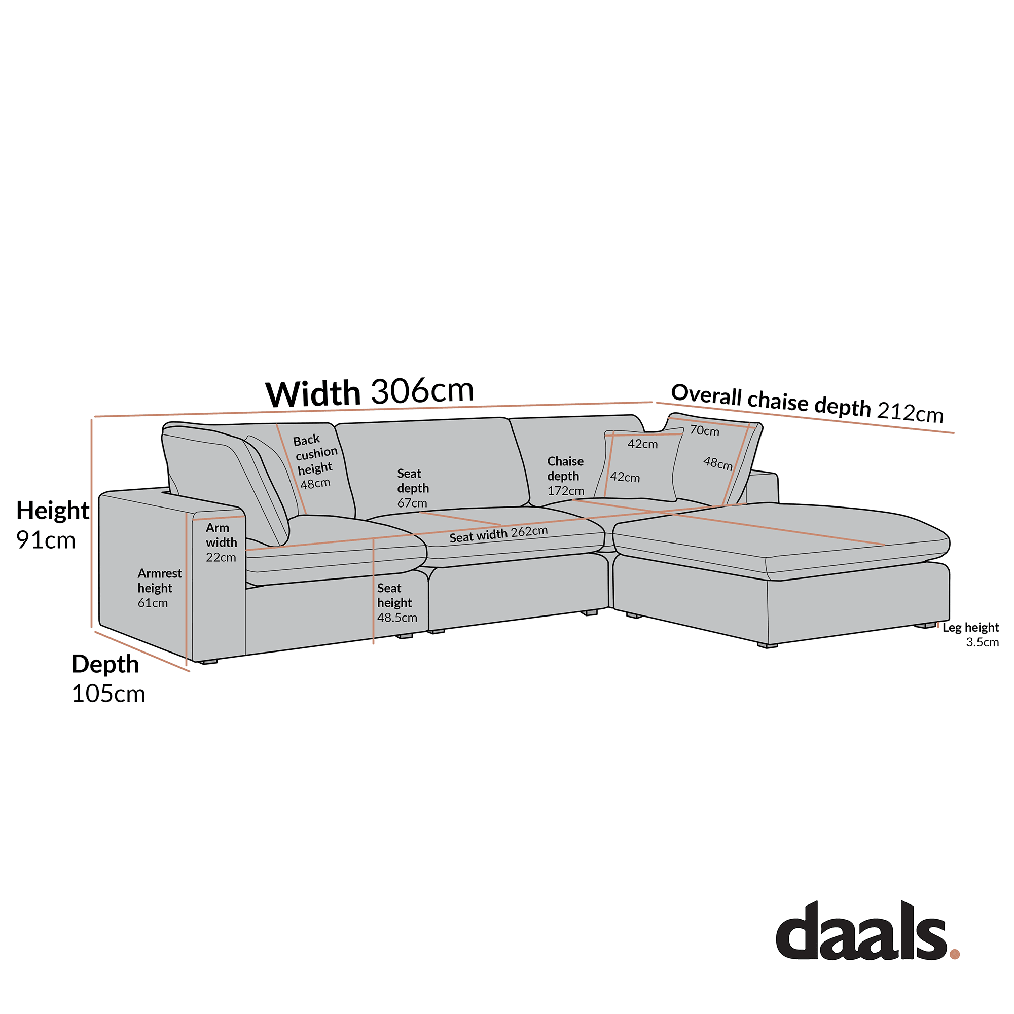 Lutyens Light Grey Linen Blend Modular Sofa, 3-Piece Chaise - Image 3