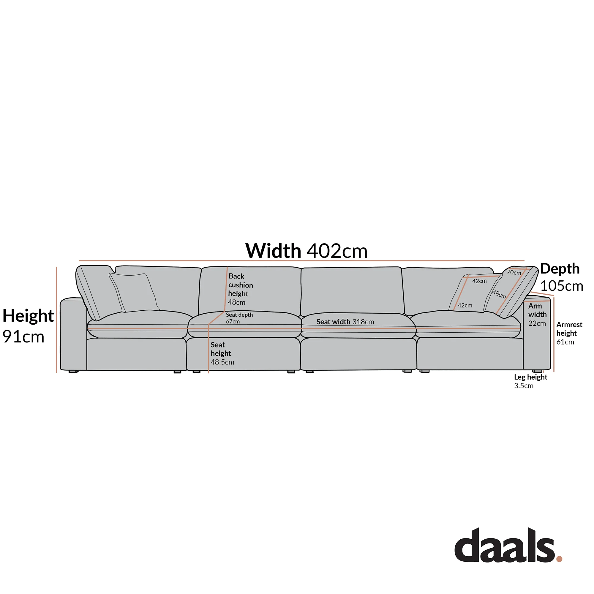Lutyens Oatmeal Weave Fabric Modular Sofa, 4-Piece - Image 3