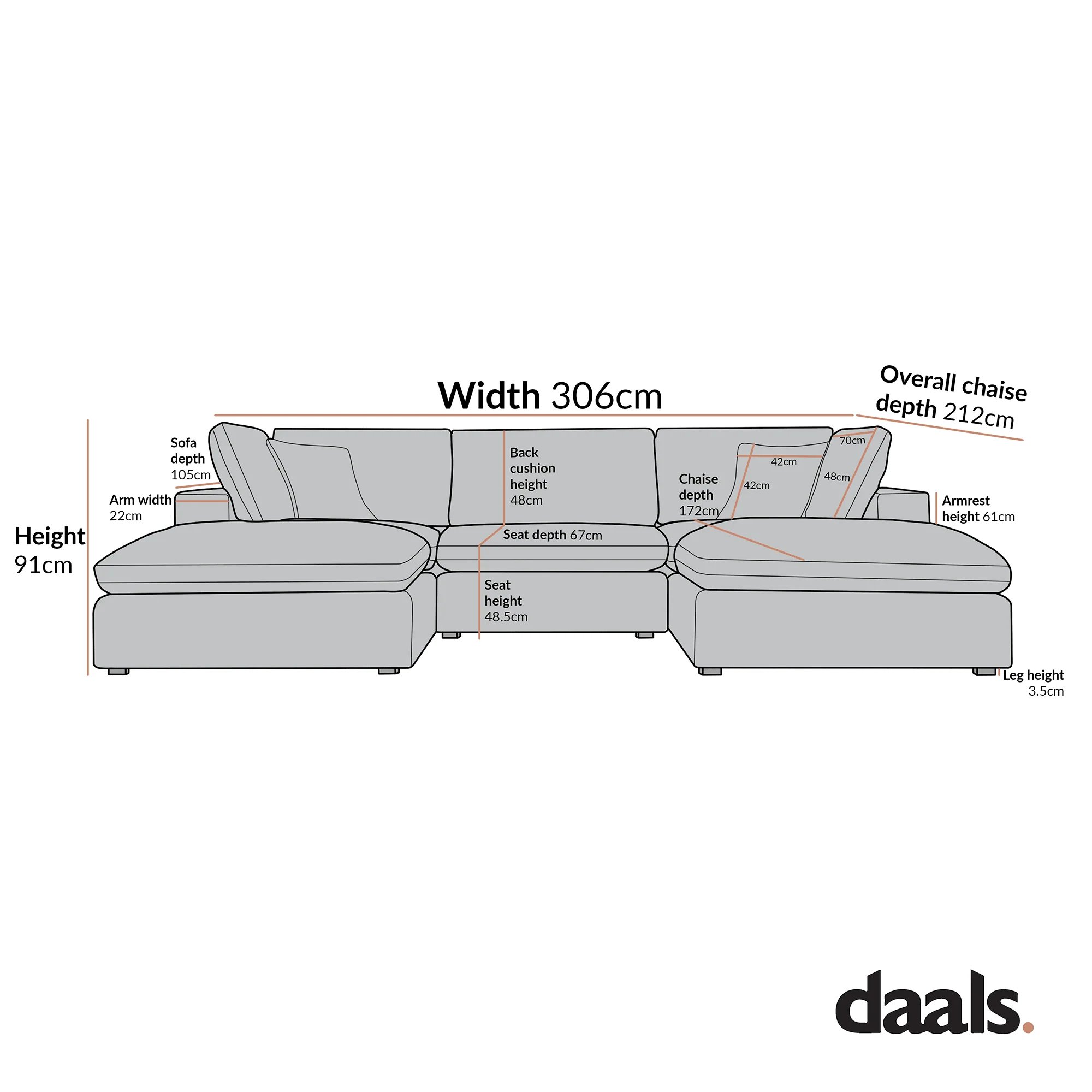 Lutyens Oatmeal Weave Fabric Modular Sofa, 5-Piece U-Shape Set - Image 3