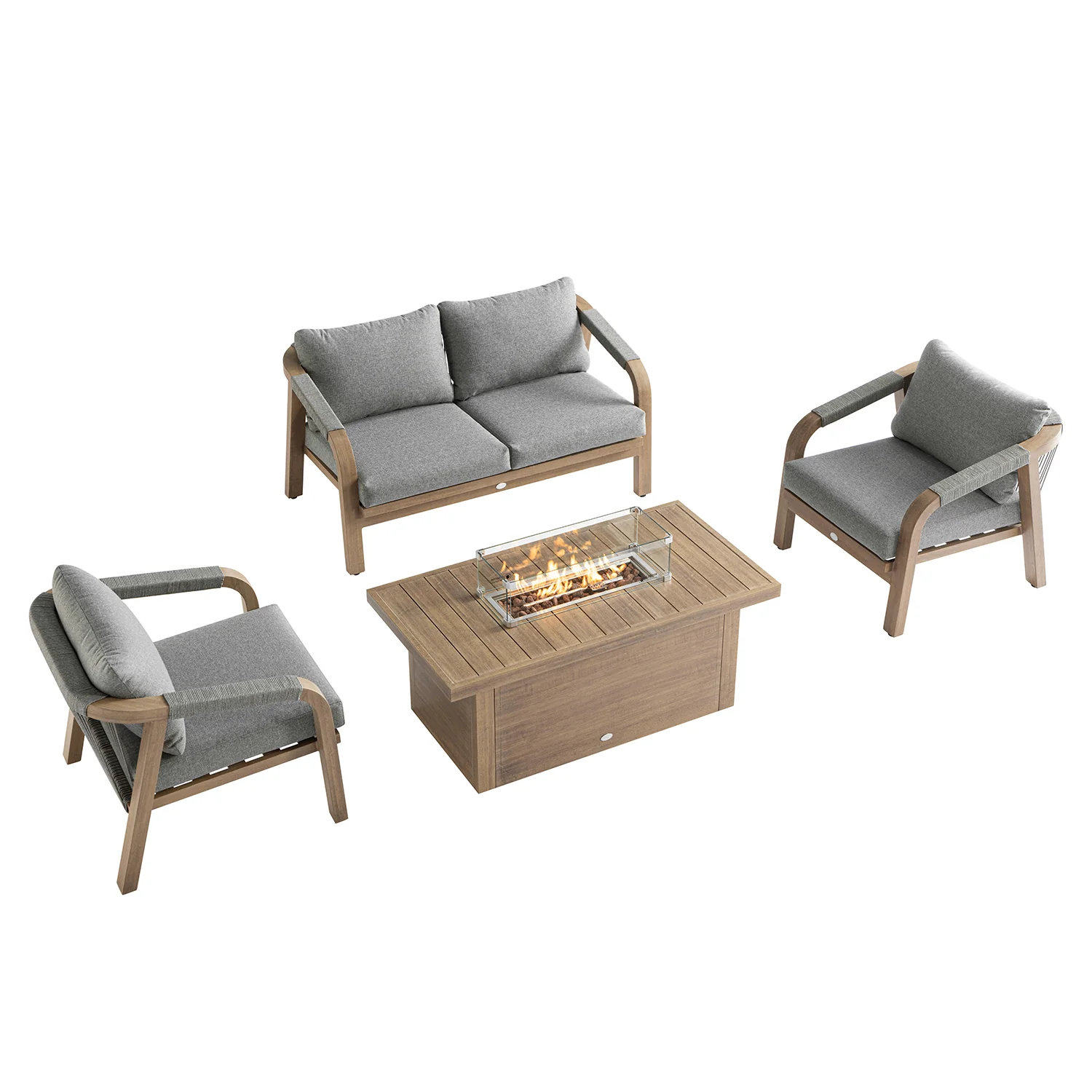 Manresa Rope 5-Seater Firepit Sofa Set, Natural and Grey - Image 5