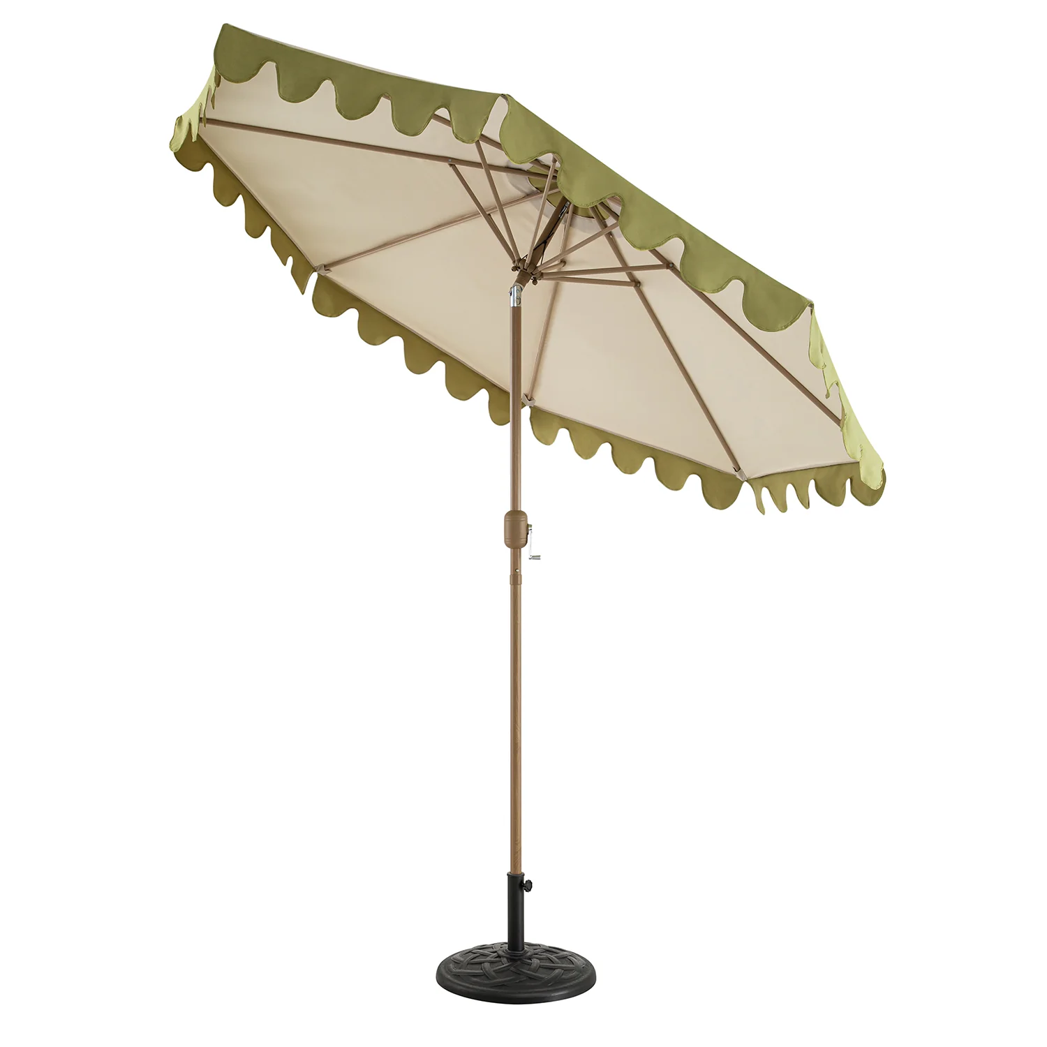 Margaux Scalloped Garden Tilt Parasol, Fig Leaf and Beige - Image 2