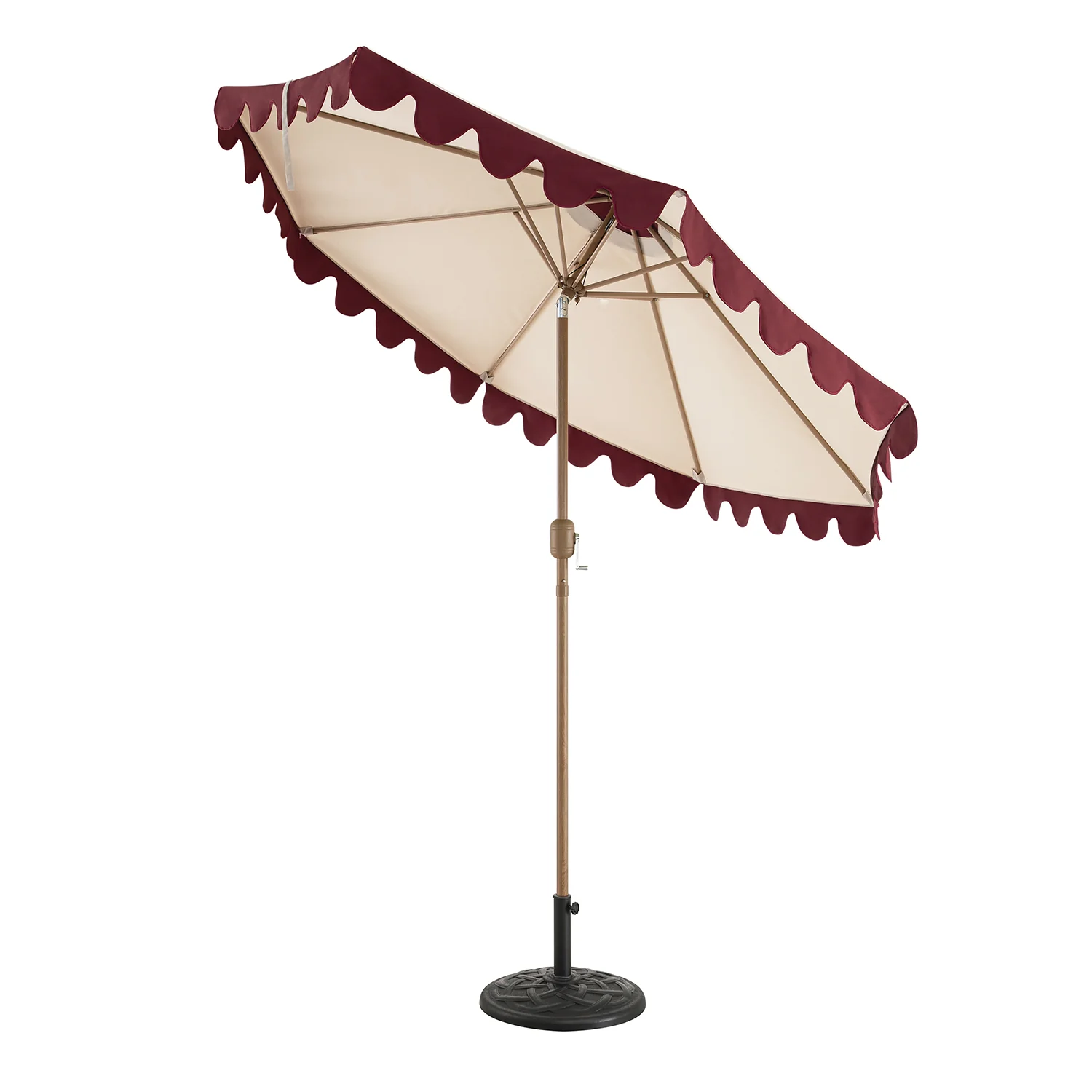 Margaux Scalloped Garden Tilt Parasol, Redcurrant and Beige - Image 2