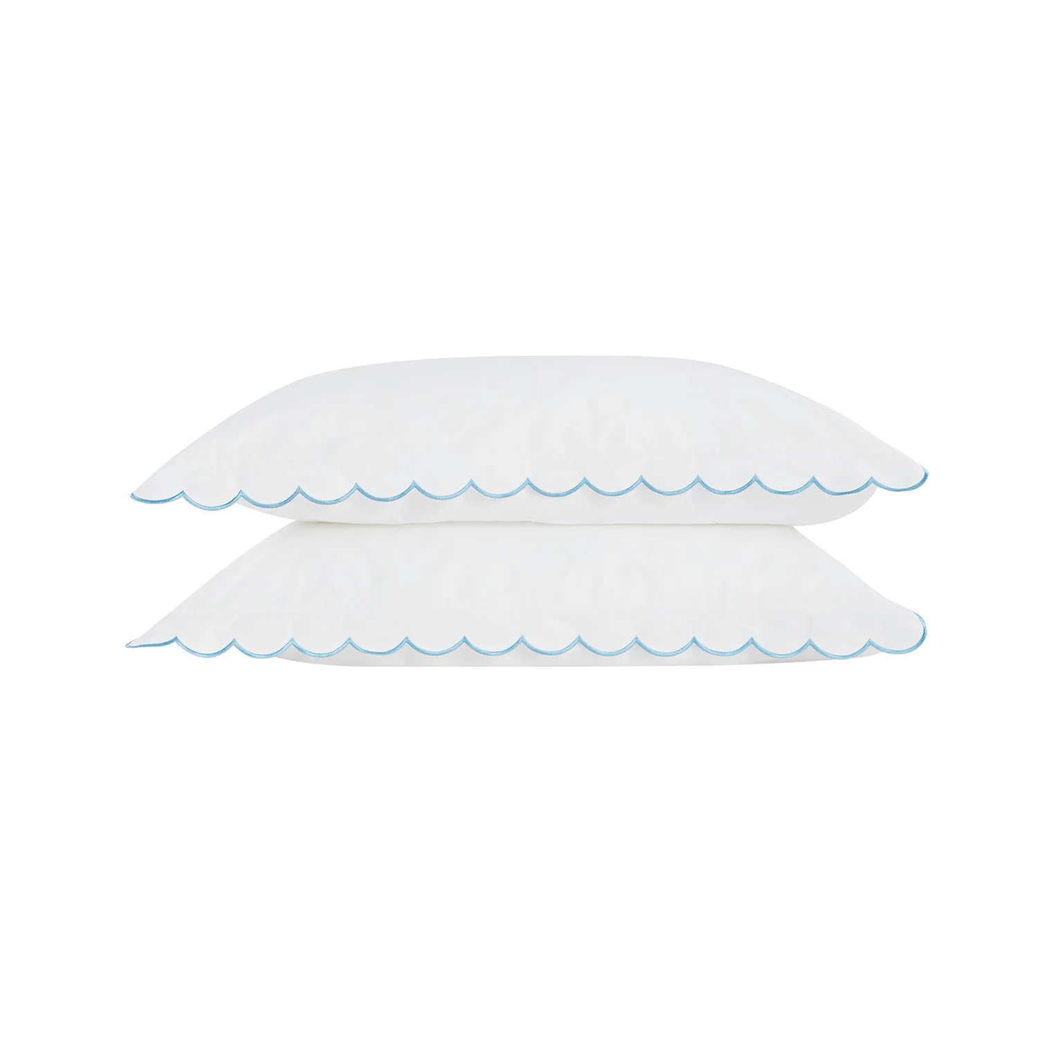 Margot Bluebell Blue Embroidered Scallop 300 Thread Count Cotton Percale Pillowcases - Pair