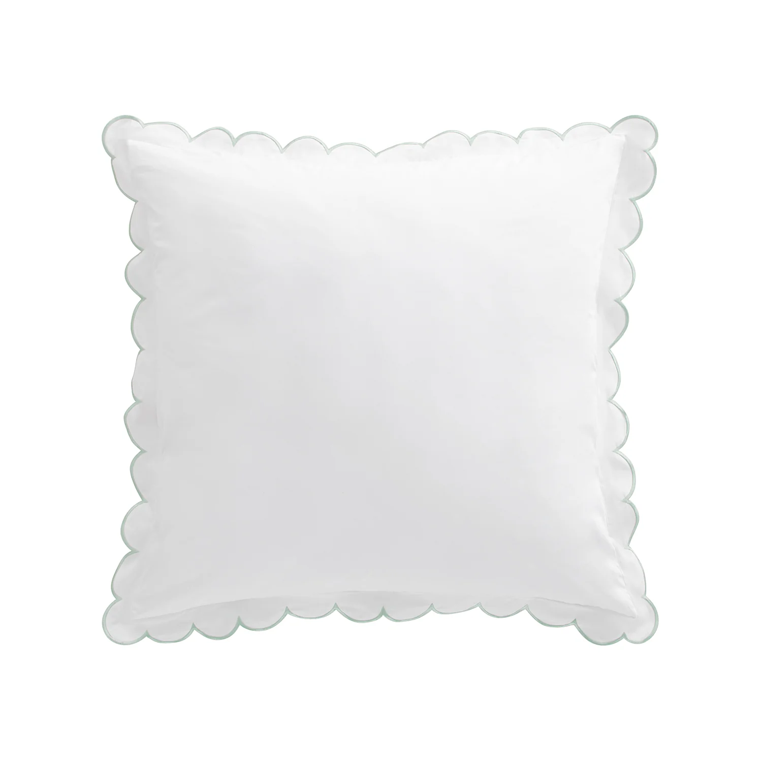 Margot Pistachio Green Embroidered Scallop 300 Thread Count Cotton Percale Continental Square Pillowcases - Pair