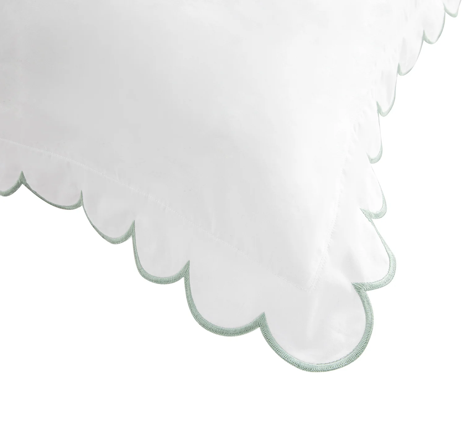 Margot Pistachio Green Embroidered Scallop 300 Thread Count Cotton Percale Continental Square Pillowcases - Pair - Image 3