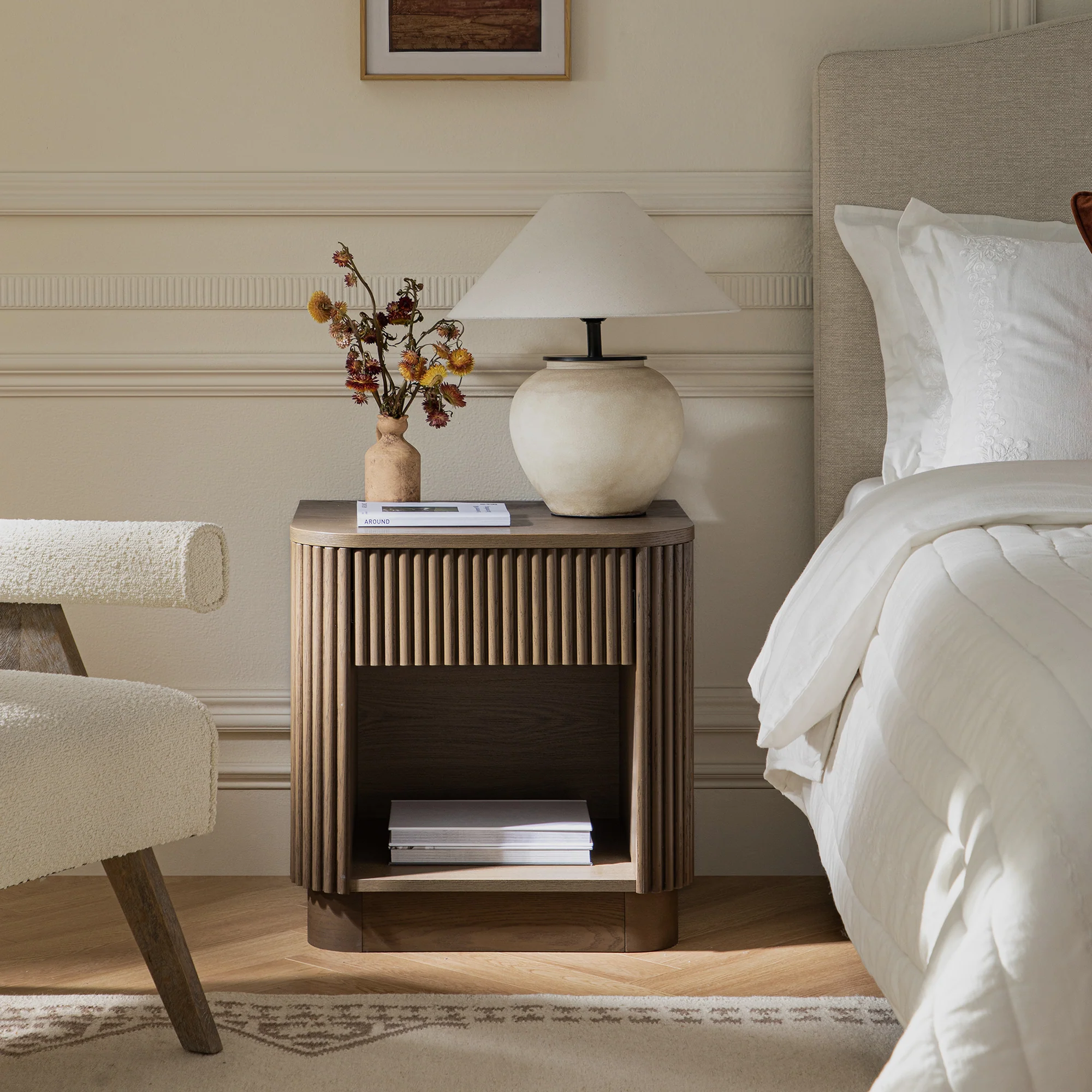 Maru 1-Drawer Bedside Table, Silver Oak