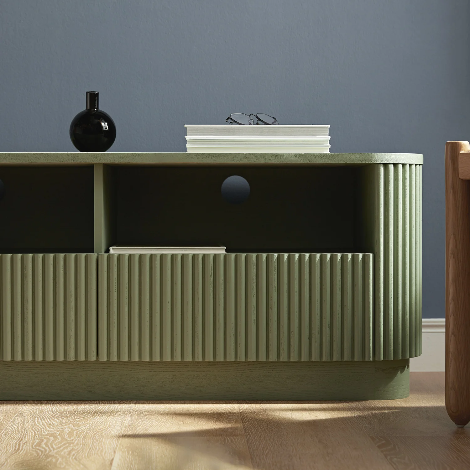 Maru 120cm TV Unit with Drawers, Sage Green - Image 4