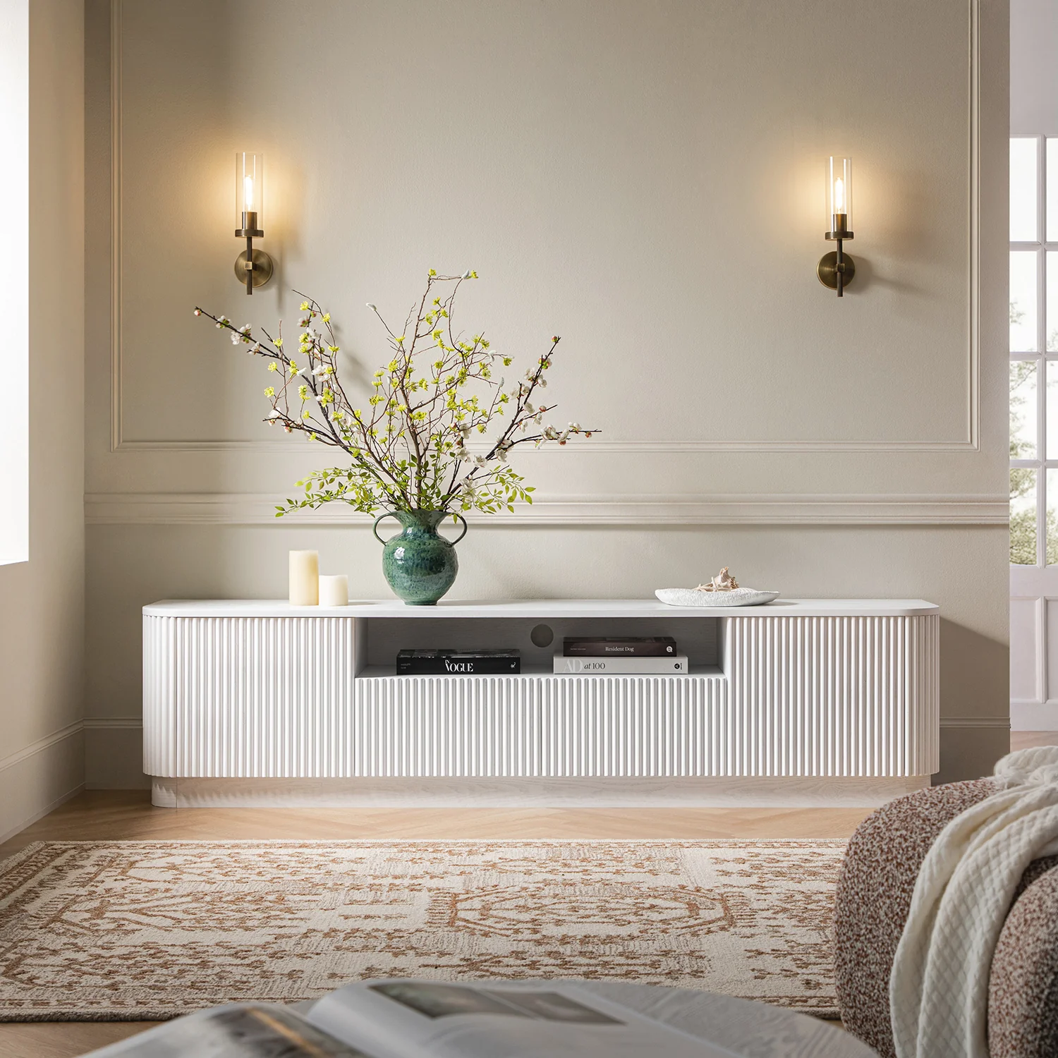 Maru 200cm Wide TV Unit with Drawers, Washed White