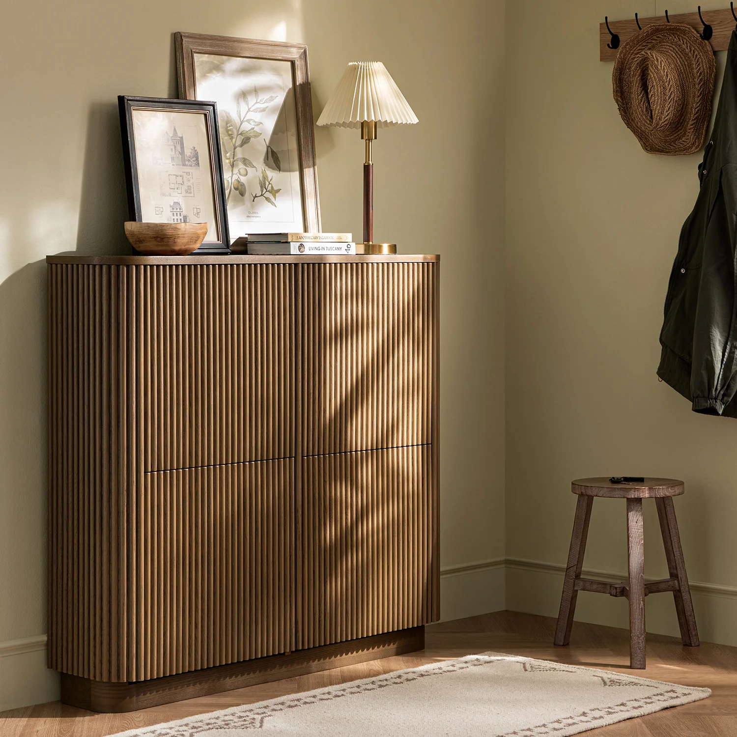 Maru 4-Door Shoe Storage Cabinet, Silver Oak