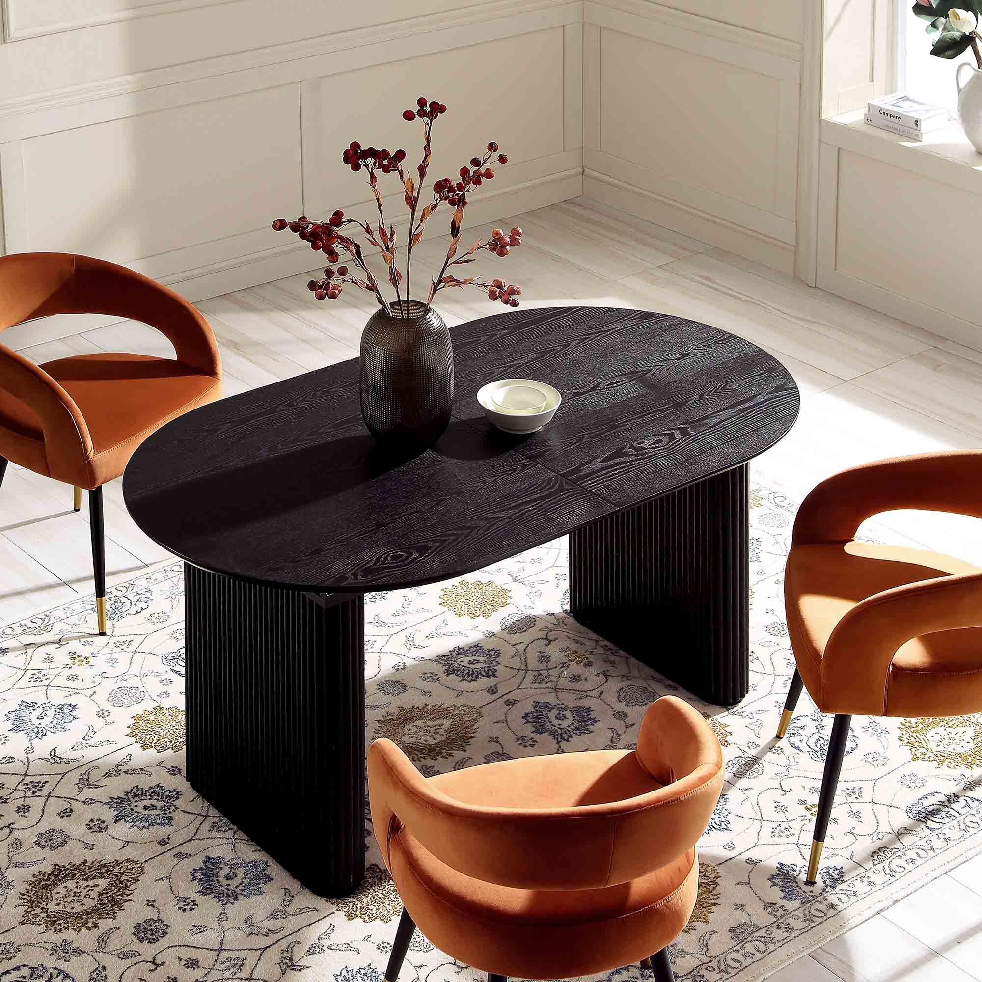 Maru Oval 6-8 Seater Extending Oak Pedestal Dining Table, Black - Image 5