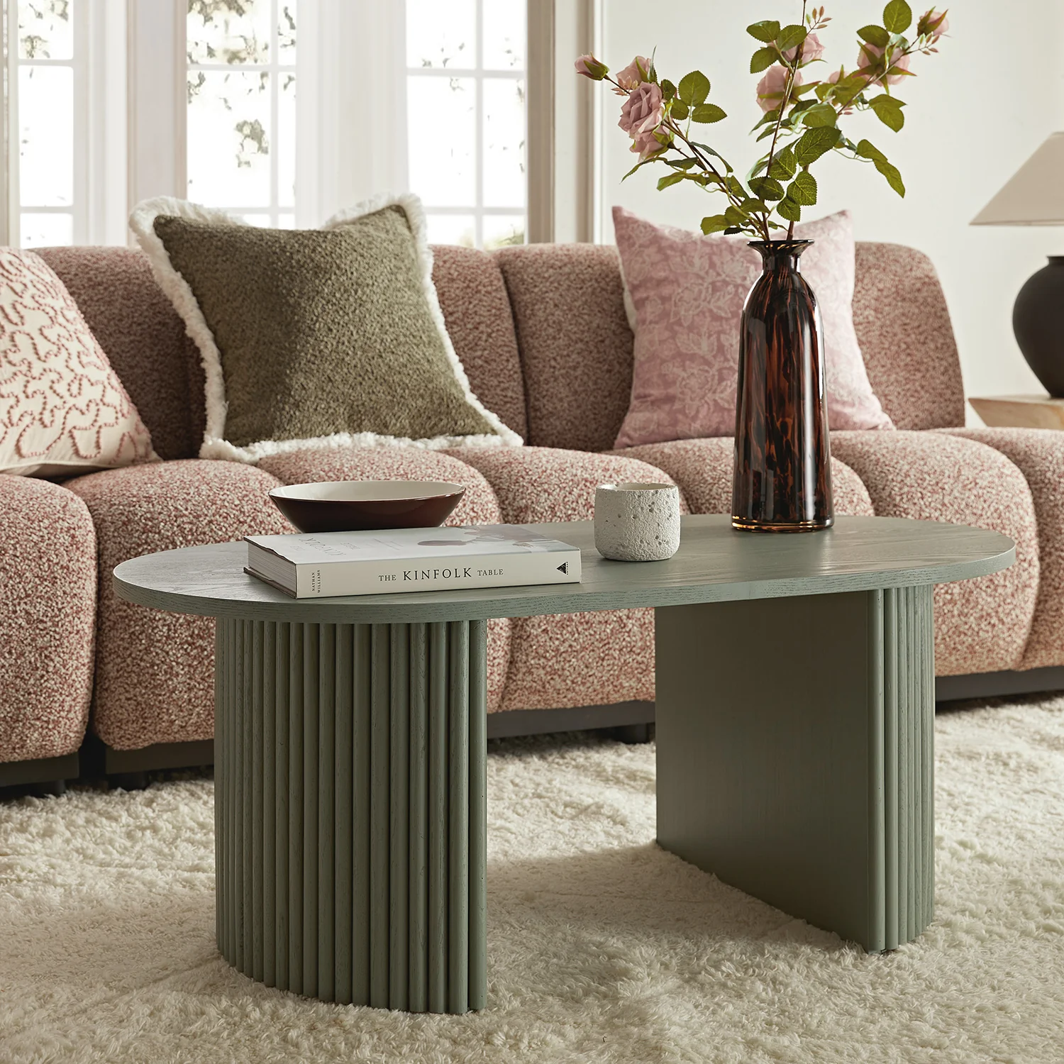 Maru Oval Coffee Table, Sage Green