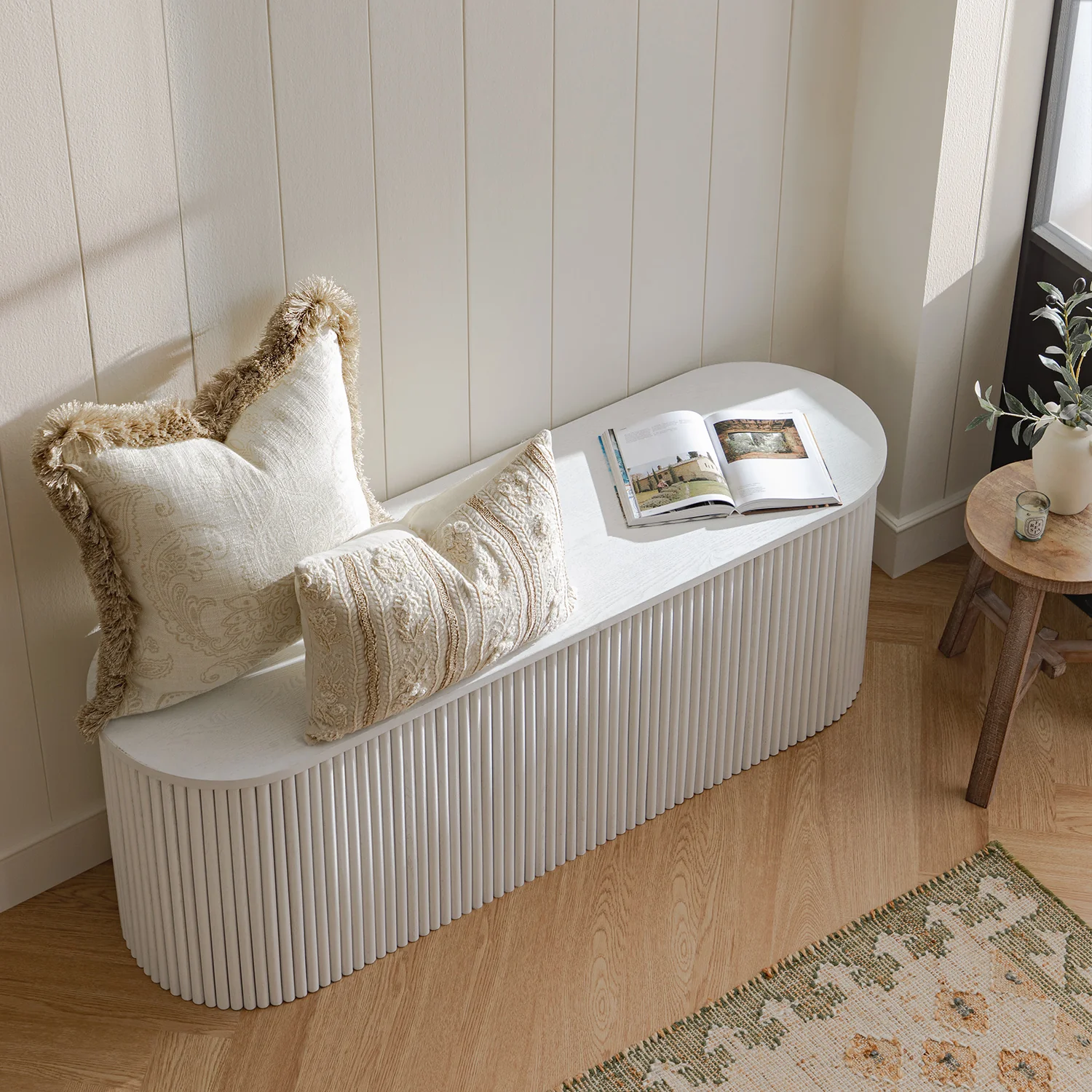 Maru Storage Ottoman Bench, Washed White - Image 3