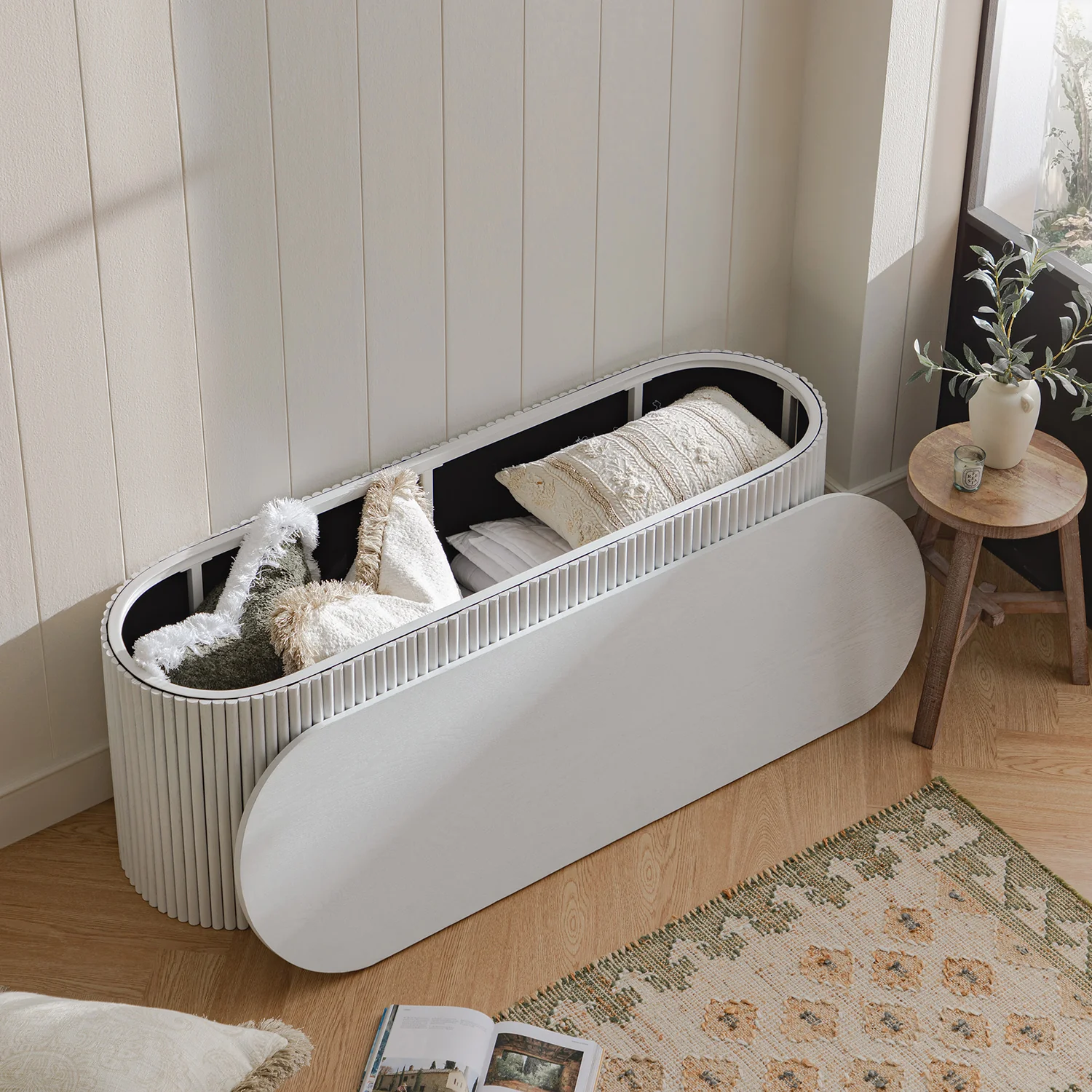 Maru Storage Ottoman Bench, Washed White - Image 4