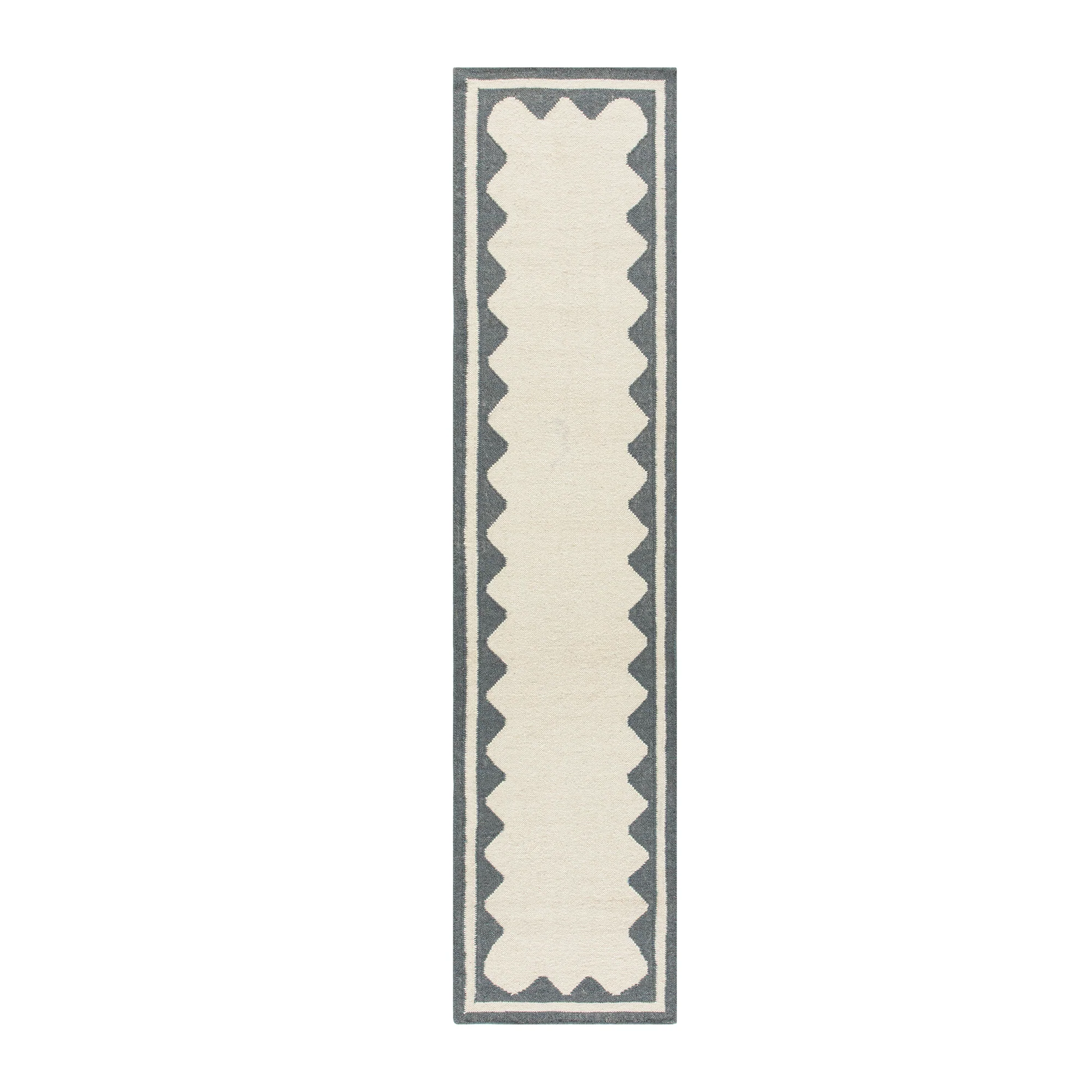 Matilda Blue Scallop Border Handwoven Wool Runner