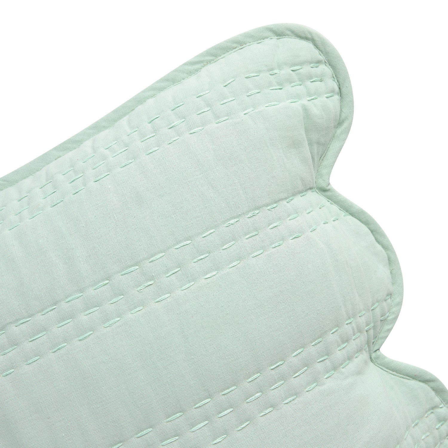 Matilda Seafoam Green Scallop Quilted Linen Blend Continental Square Pillowcases - Pair - Image 2
