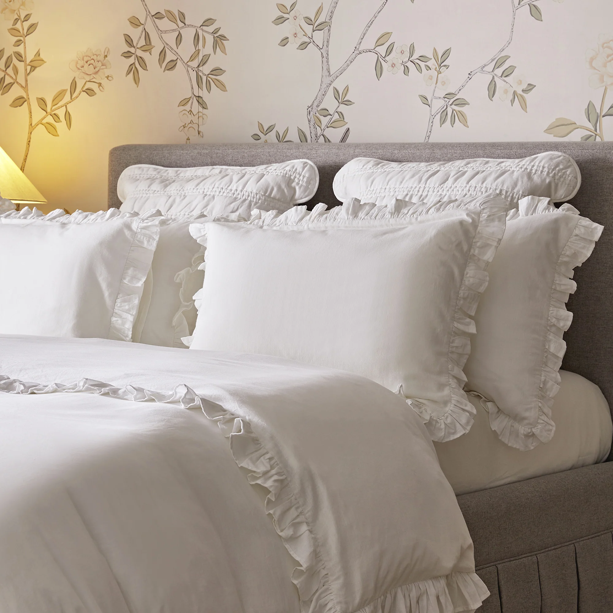 Matilda White Ruffle Linen Blend Pillowcases - Pair - Image 2