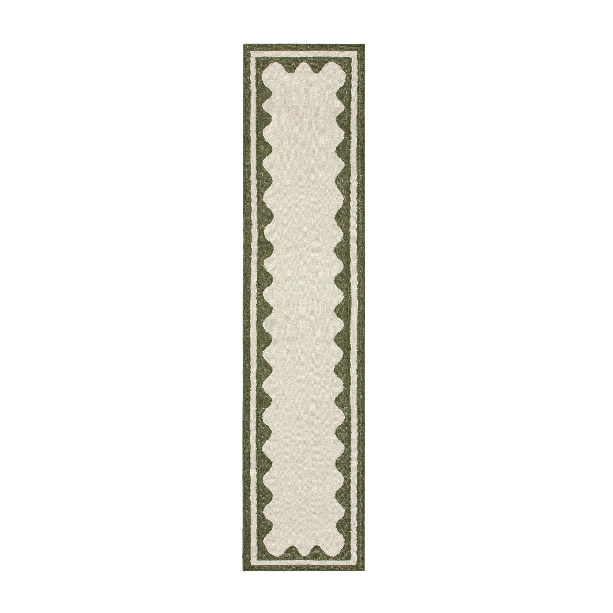 Matilda Olive Green Scallop Border Handwoven Wool Runner
