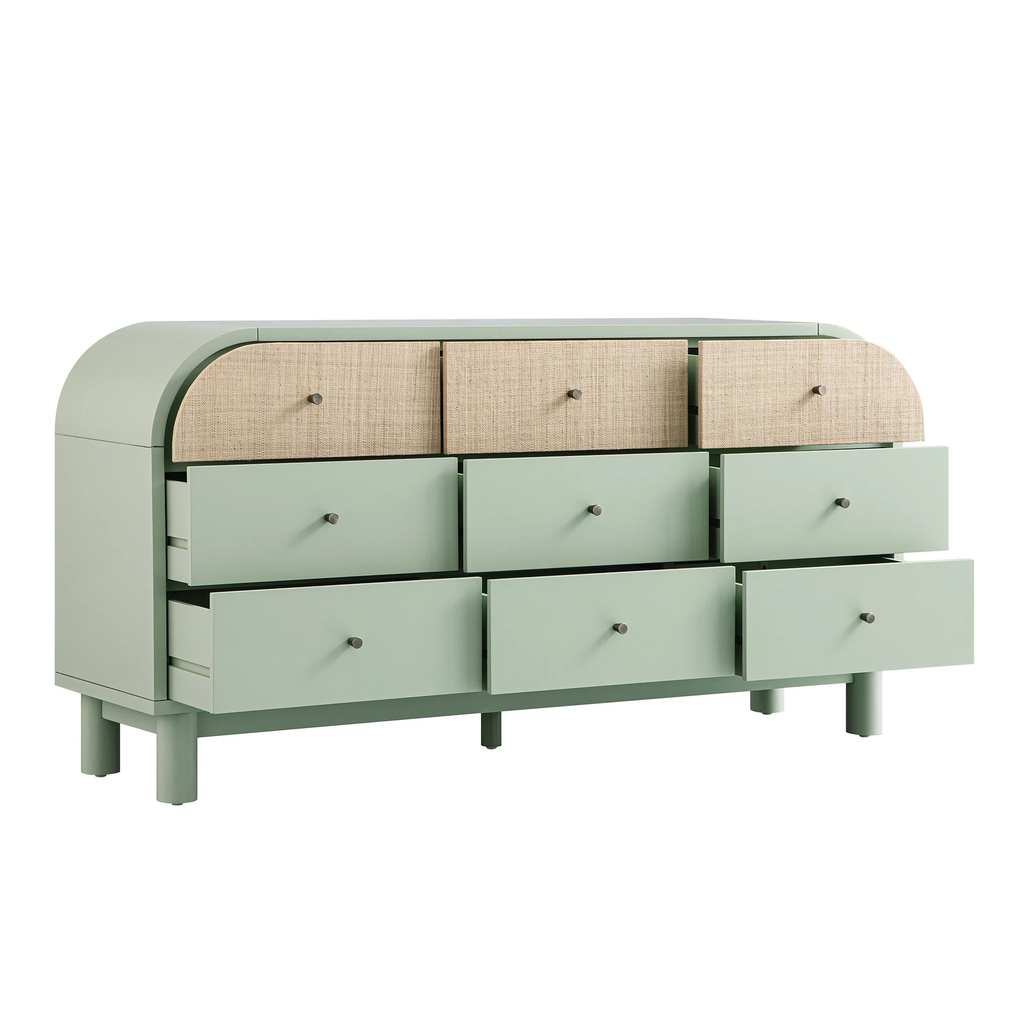 Maude 9 Drawer Chest, Muted Pistachio Ash with Raffia - Image 10